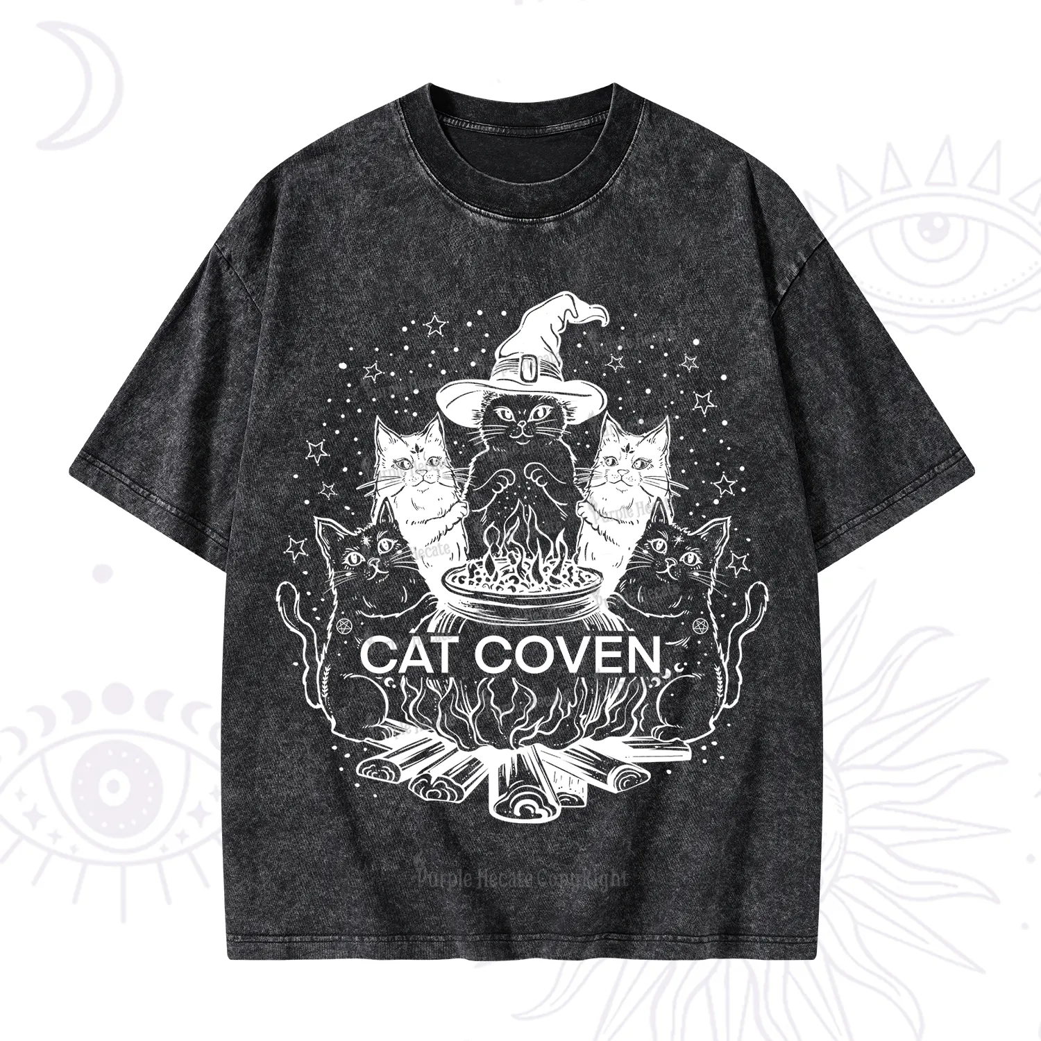 Purplehecate Witchy Cat Coven Washed T-Shirt