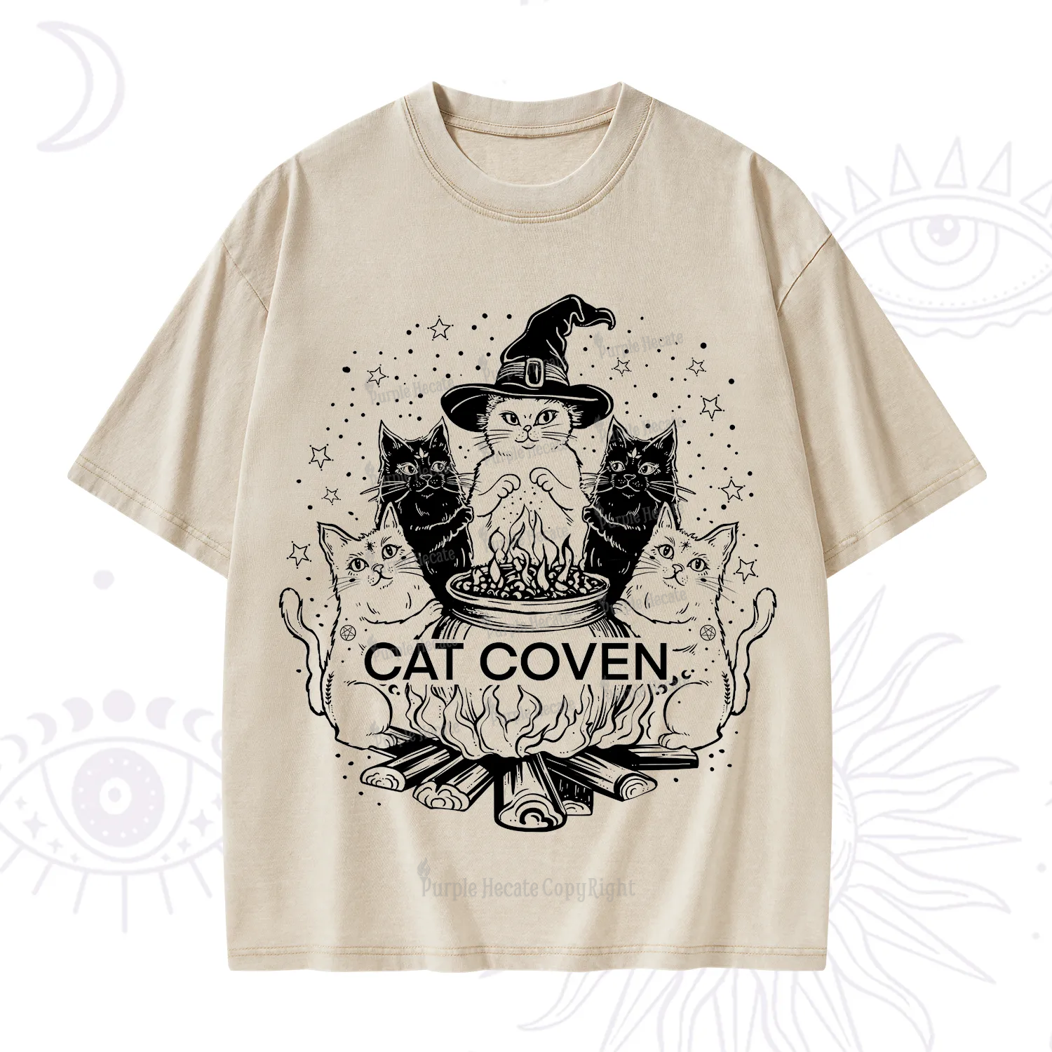 Purplehecate Witchy Cat Coven Washed T-Shirt