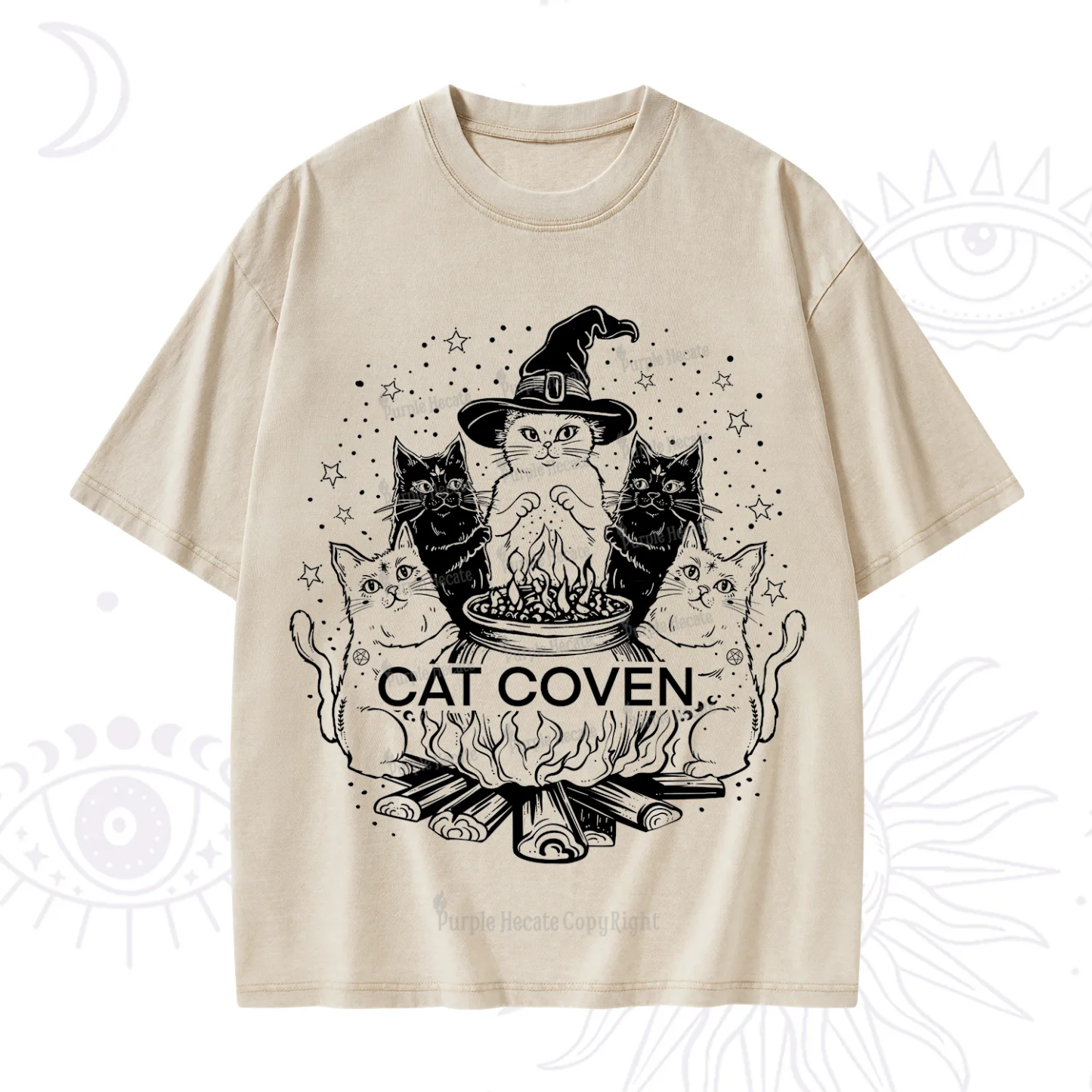 Purplehecate Witchy Cat Coven Washed T-Shirt