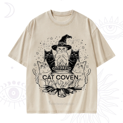 Purplehecate Witchy Cat Coven Washed T-Shirt
