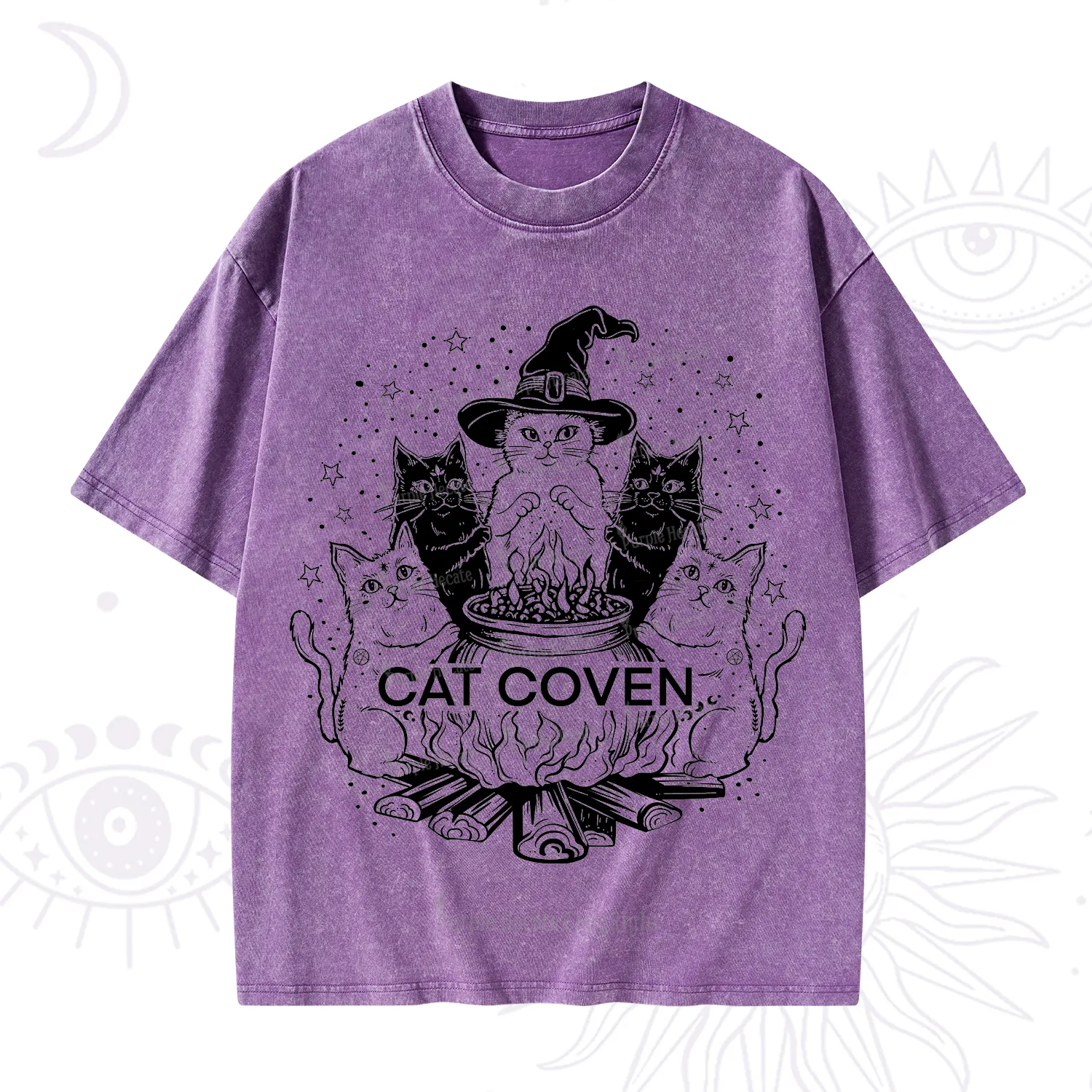 Purplehecate Witchy Cat Coven Washed T-Shirt