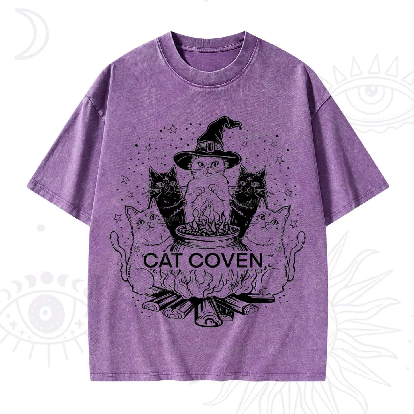 Purplehecate Witchy Cat Coven Washed T-Shirt