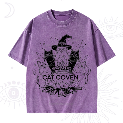 Purplehecate Witchy Cat Coven Washed T-Shirt