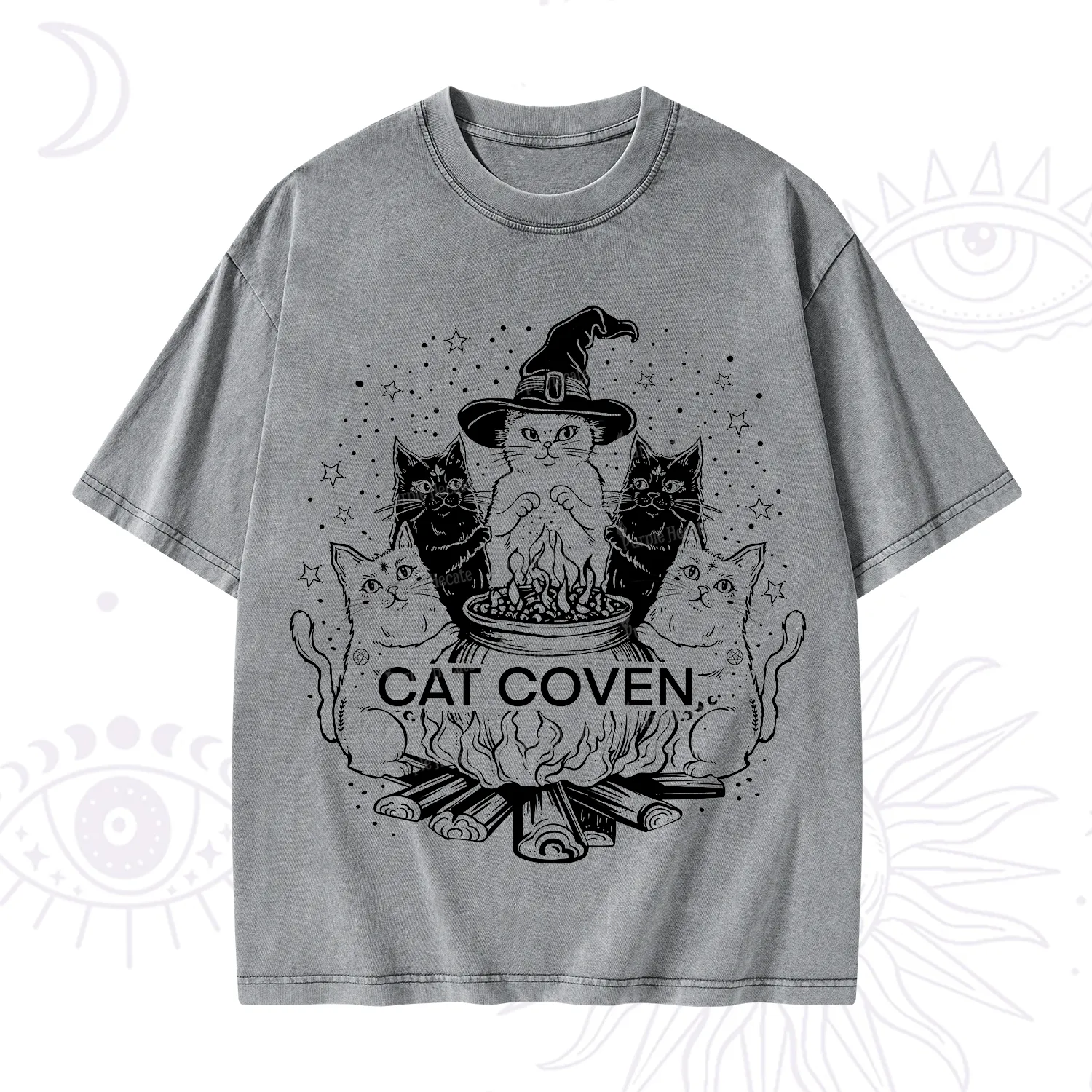 Purplehecate Witchy Cat Coven Washed T-Shirt
