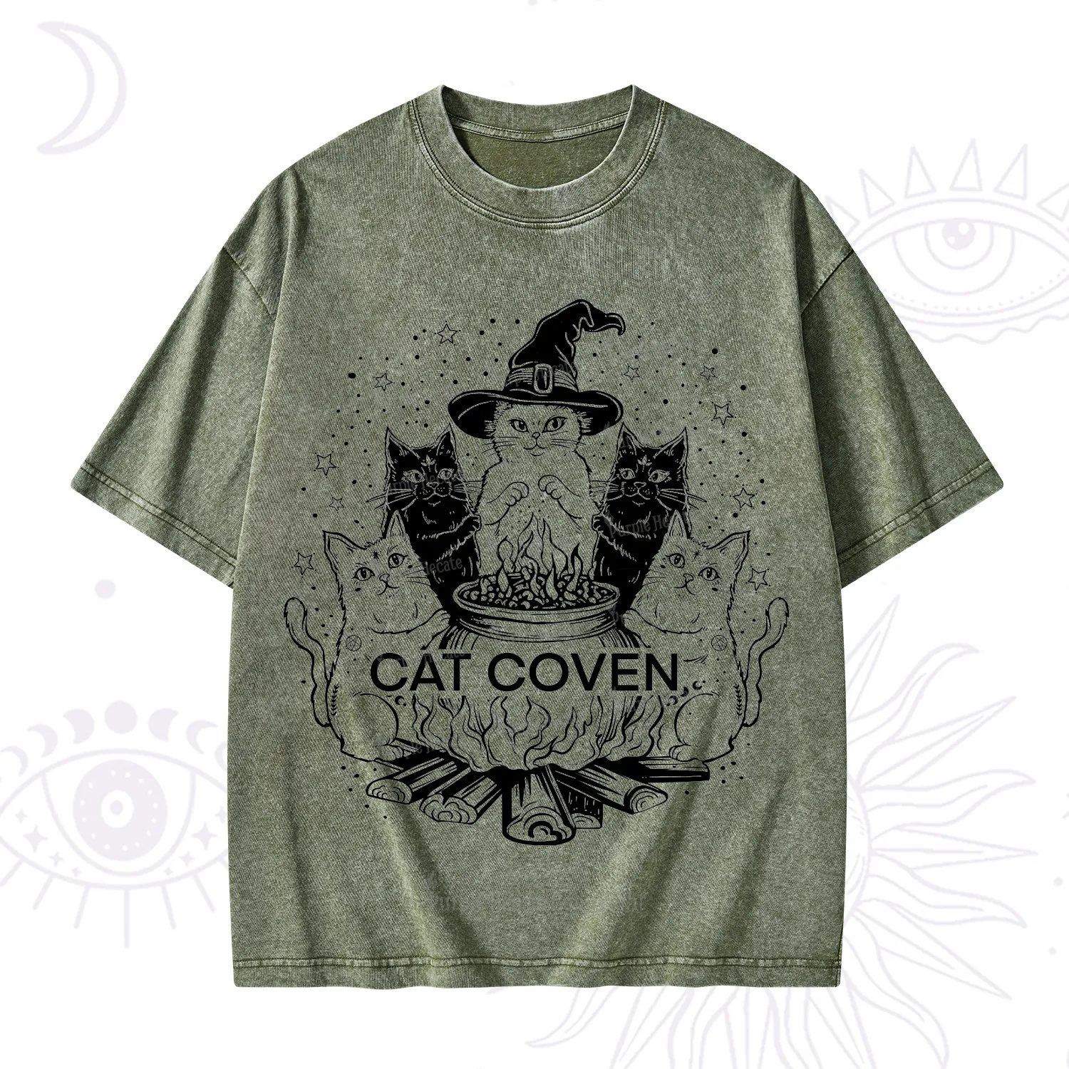Purplehecate Witchy Cat Coven Washed T-Shirt