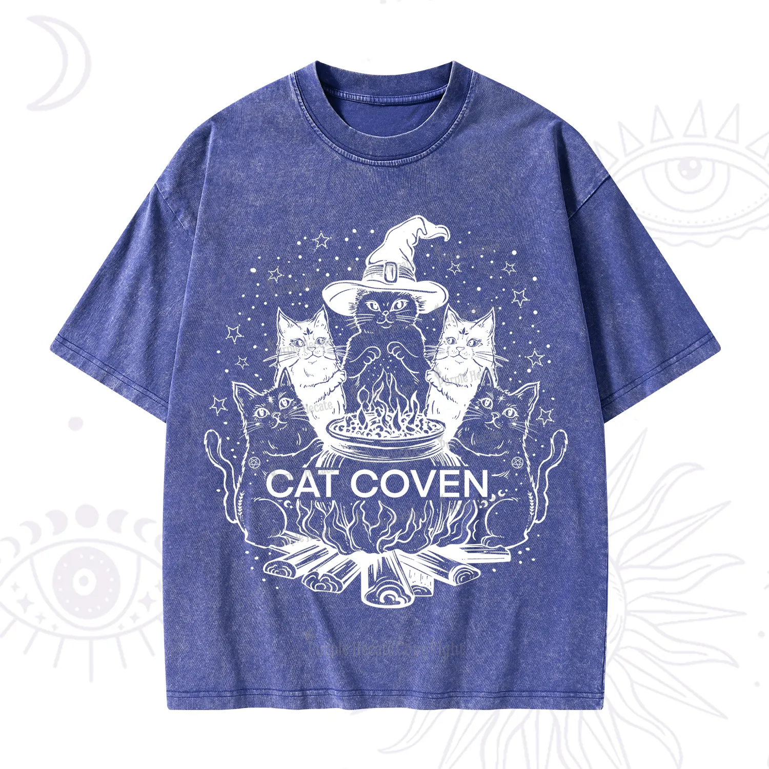 Purplehecate Witchy Cat Coven Washed T-Shirt