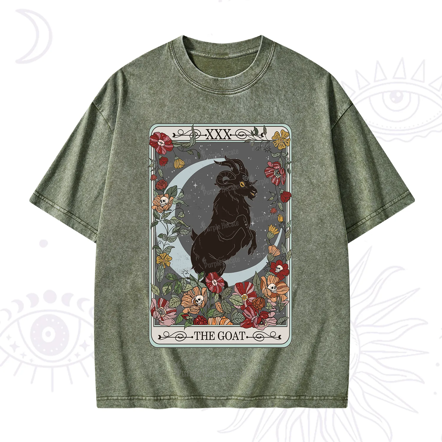 Purplehecate The Goat Tarot Card Washed T-Shirt
