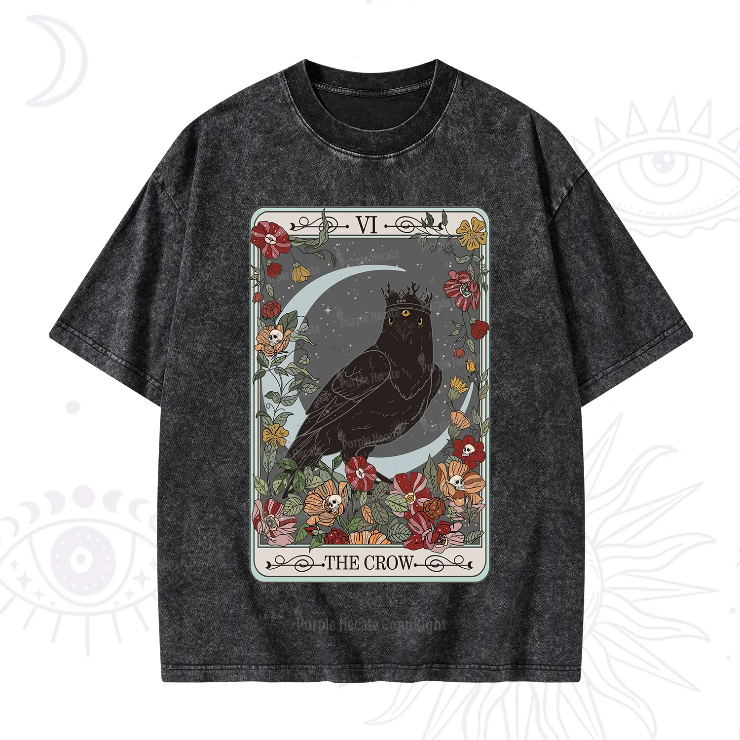 Purplehecate The Crow Tarot Card Washed T-Shirt