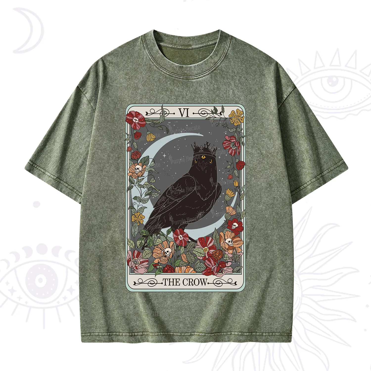 Purplehecate The Crow Tarot Card Washed T-Shirt