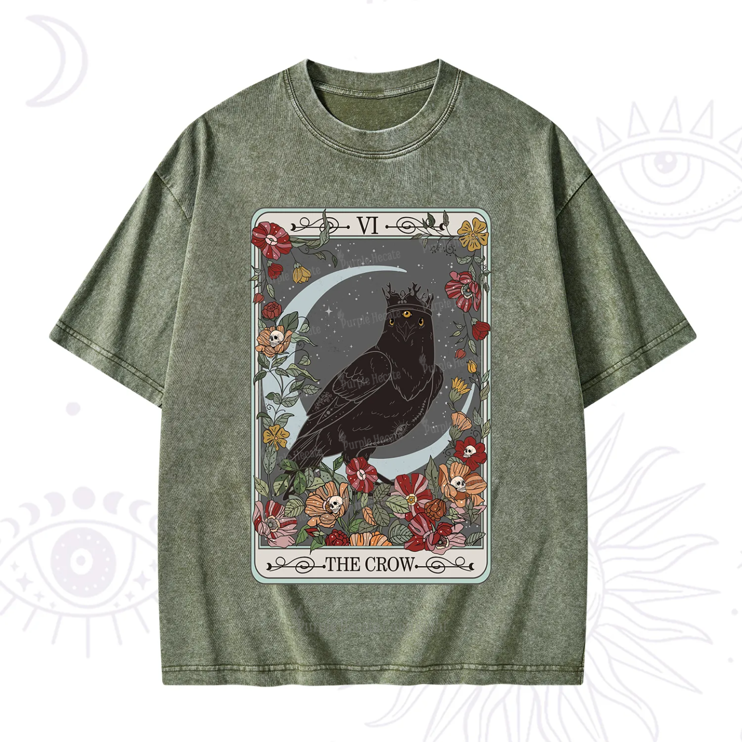 Purplehecate The Crow Tarot Card Washed T-Shirt