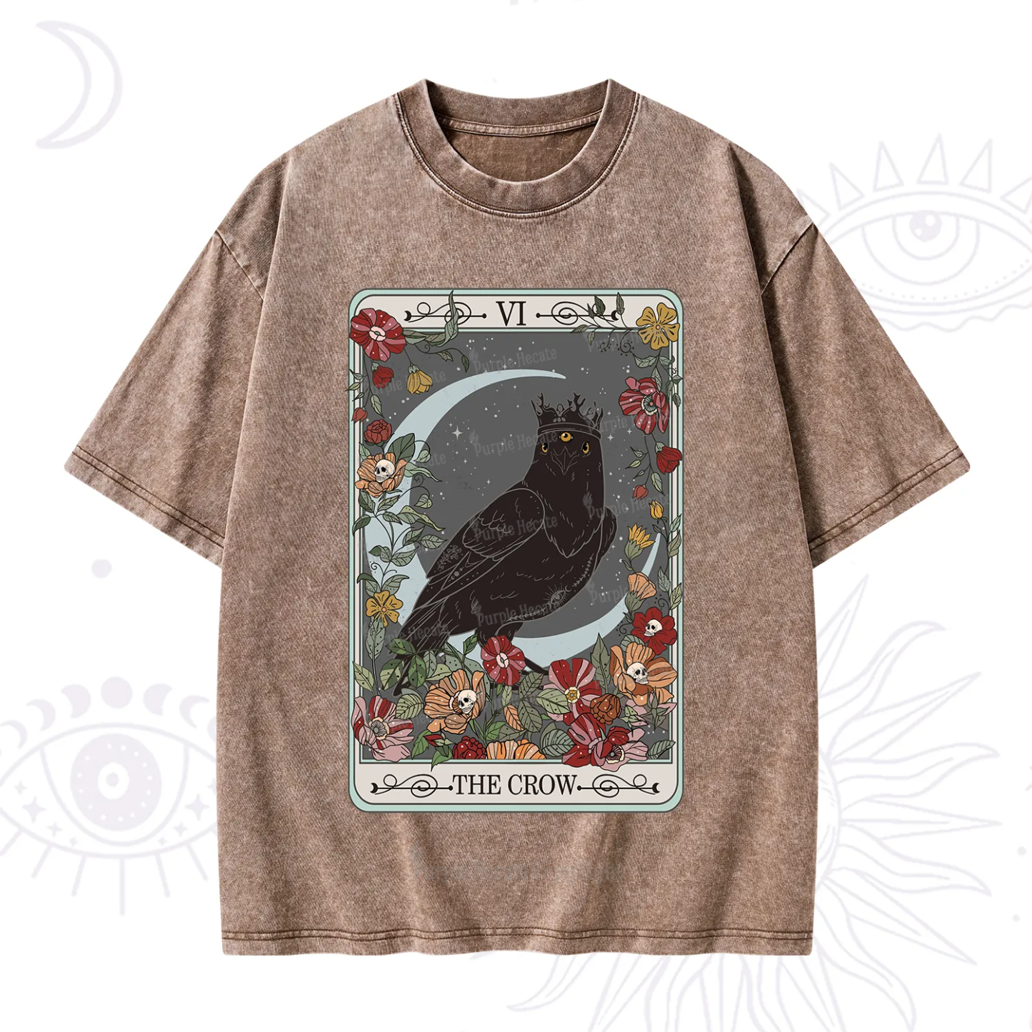 Purplehecate The Crow Tarot Card Washed T-Shirt