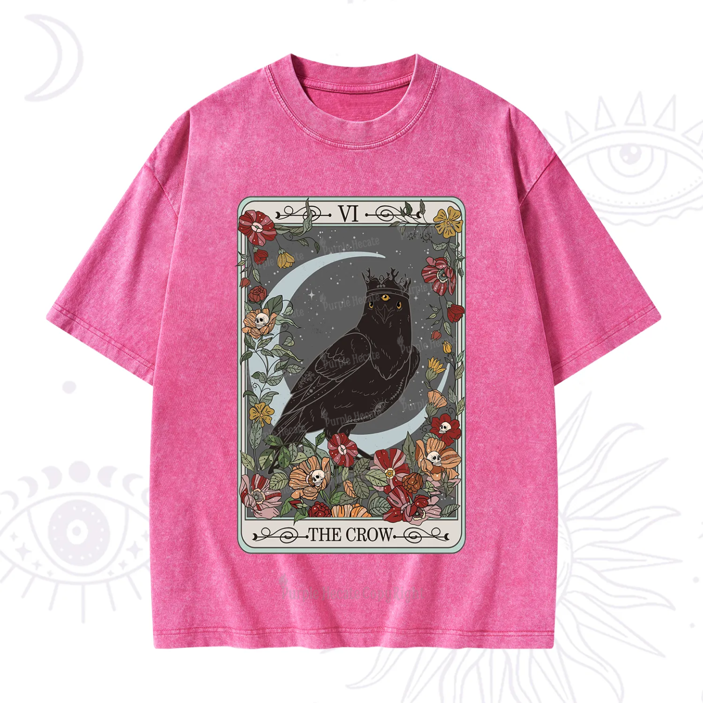 Purplehecate The Crow Tarot Card Washed T-Shirt