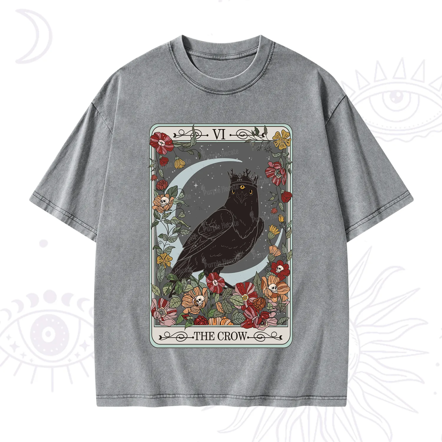 Purplehecate The Crow Tarot Card Washed T-Shirt