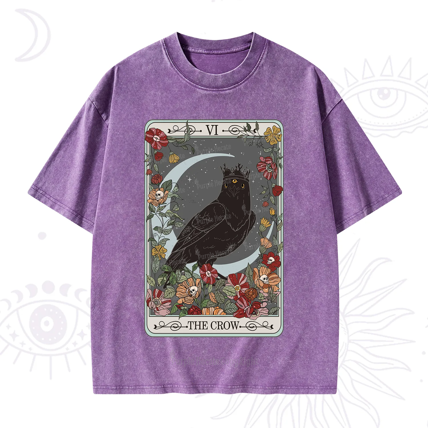 Purplehecate The Crow Tarot Card Washed T-Shirt