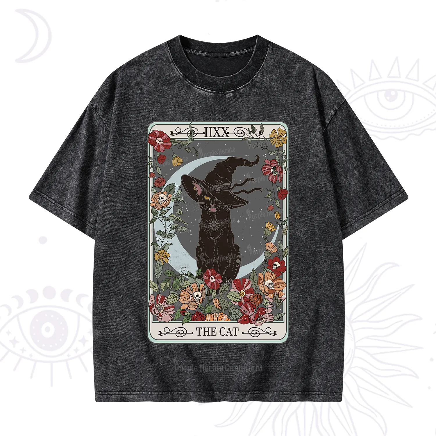 Purplehecate The Cat Tarot Card Washed T-Shirt