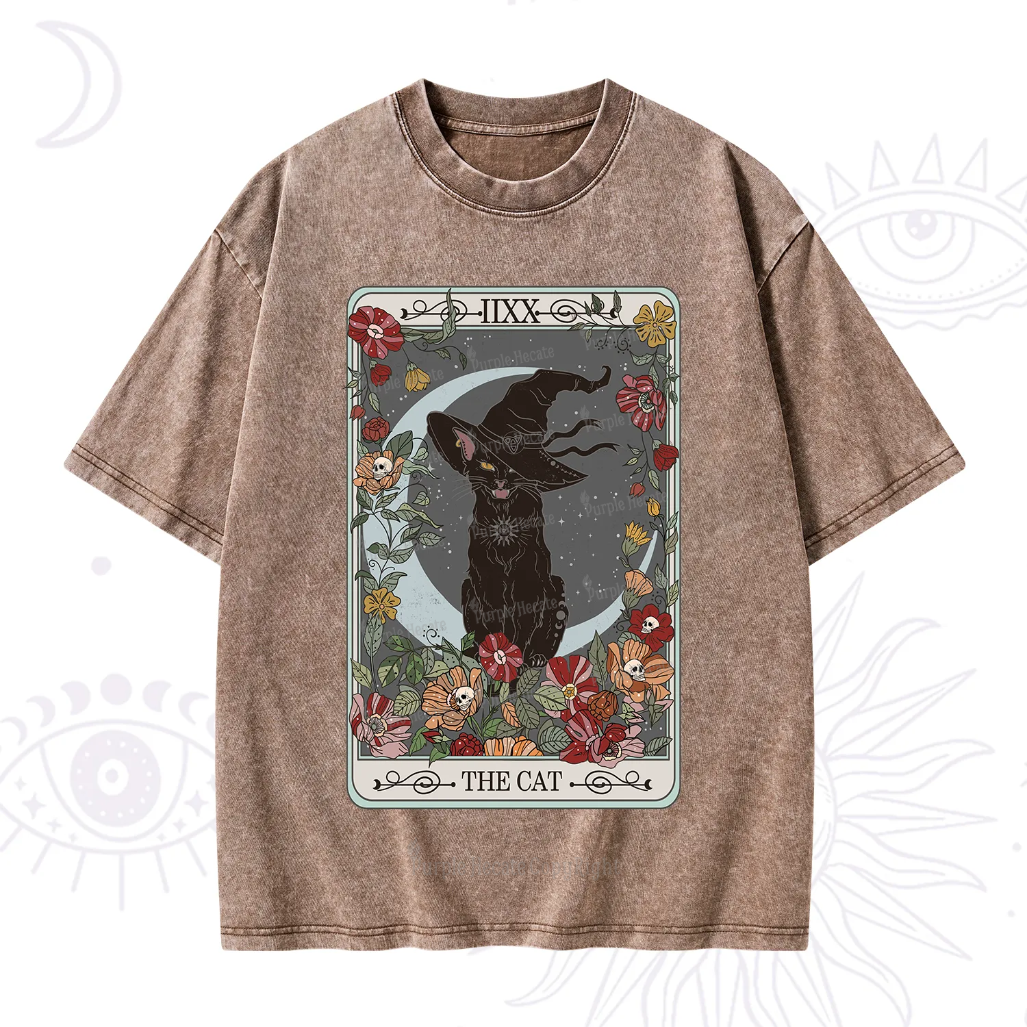 Purplehecate The Cat Tarot Card Washed T-Shirt