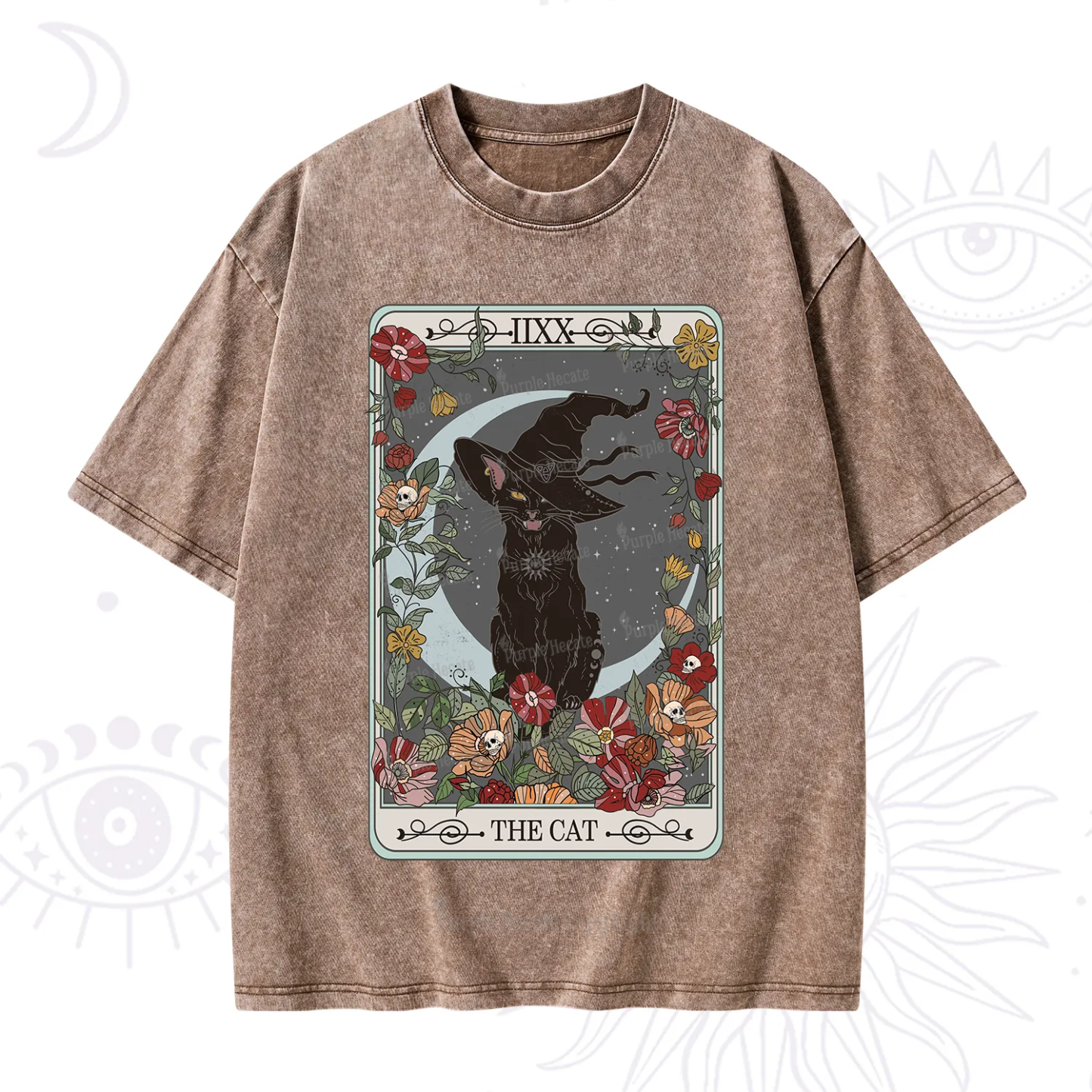 Purplehecate The Cat Tarot Card Washed T-Shirt