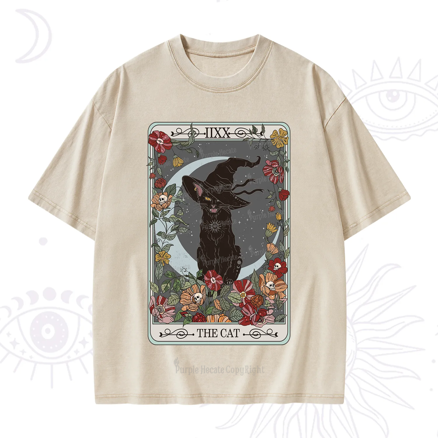 Purplehecate The Cat Tarot Card Washed T-Shirt