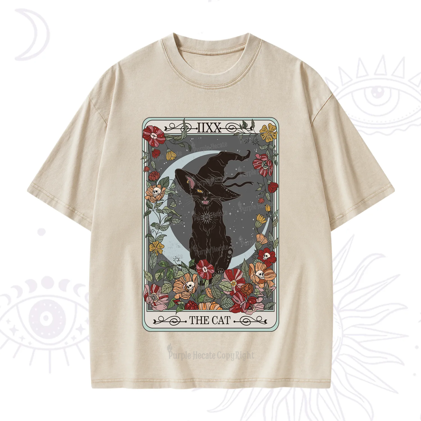 Purplehecate The Cat Tarot Card Washed T-Shirt