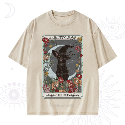 Purplehecate The Cat Tarot Card Washed T-Shirt