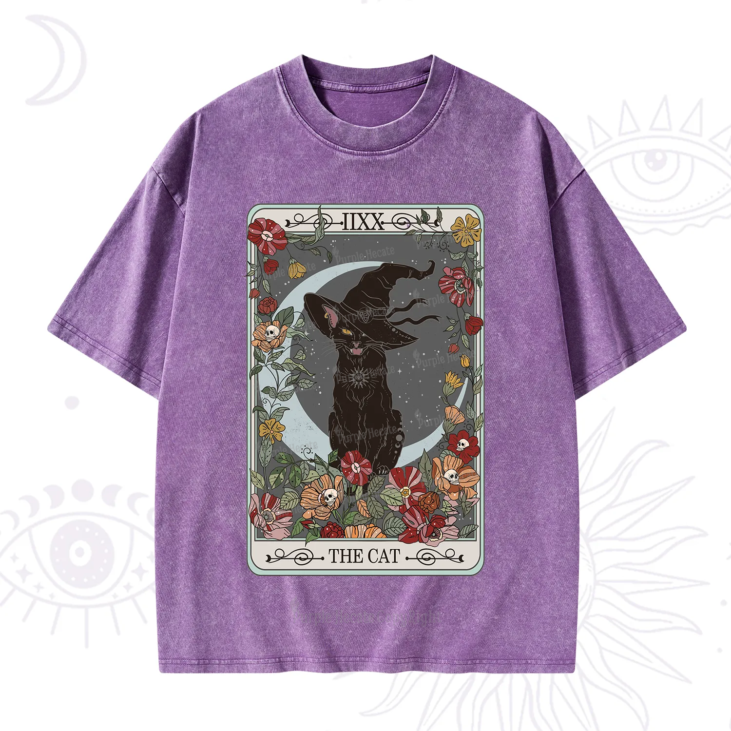 Purplehecate The Cat Tarot Card Washed T-Shirt