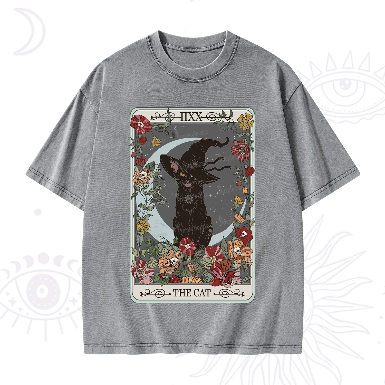 Purplehecate The Cat Tarot Card Washed T-Shirt