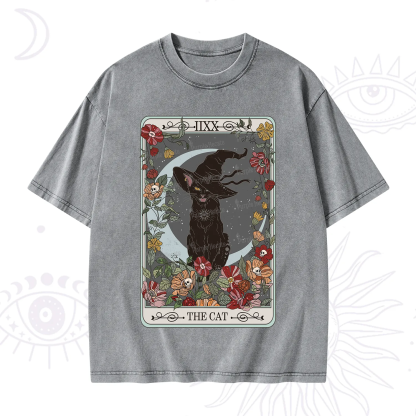 Purplehecate The Cat Tarot Card Washed T-Shirt