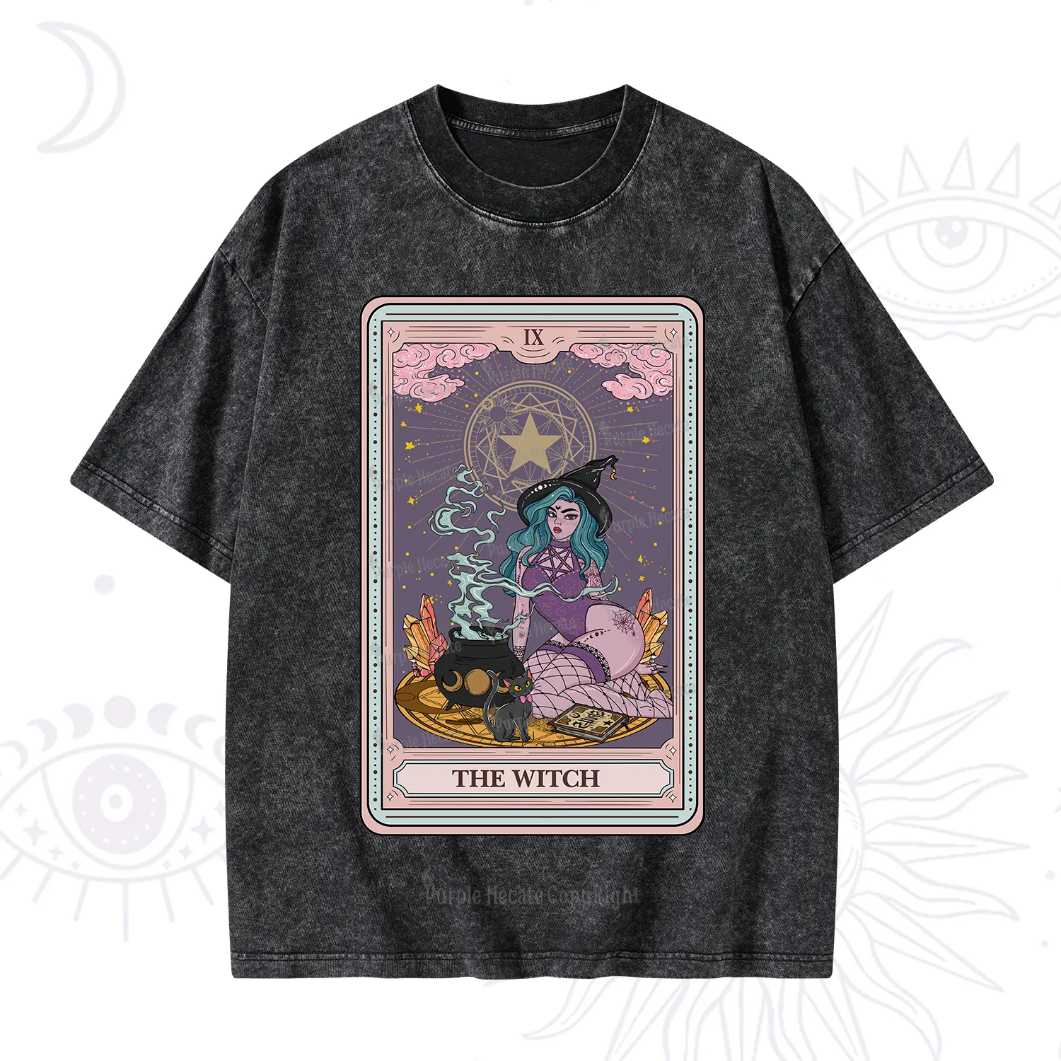 Purplehecate The Alchemy Witch Tarot Card Washed T-Shirt