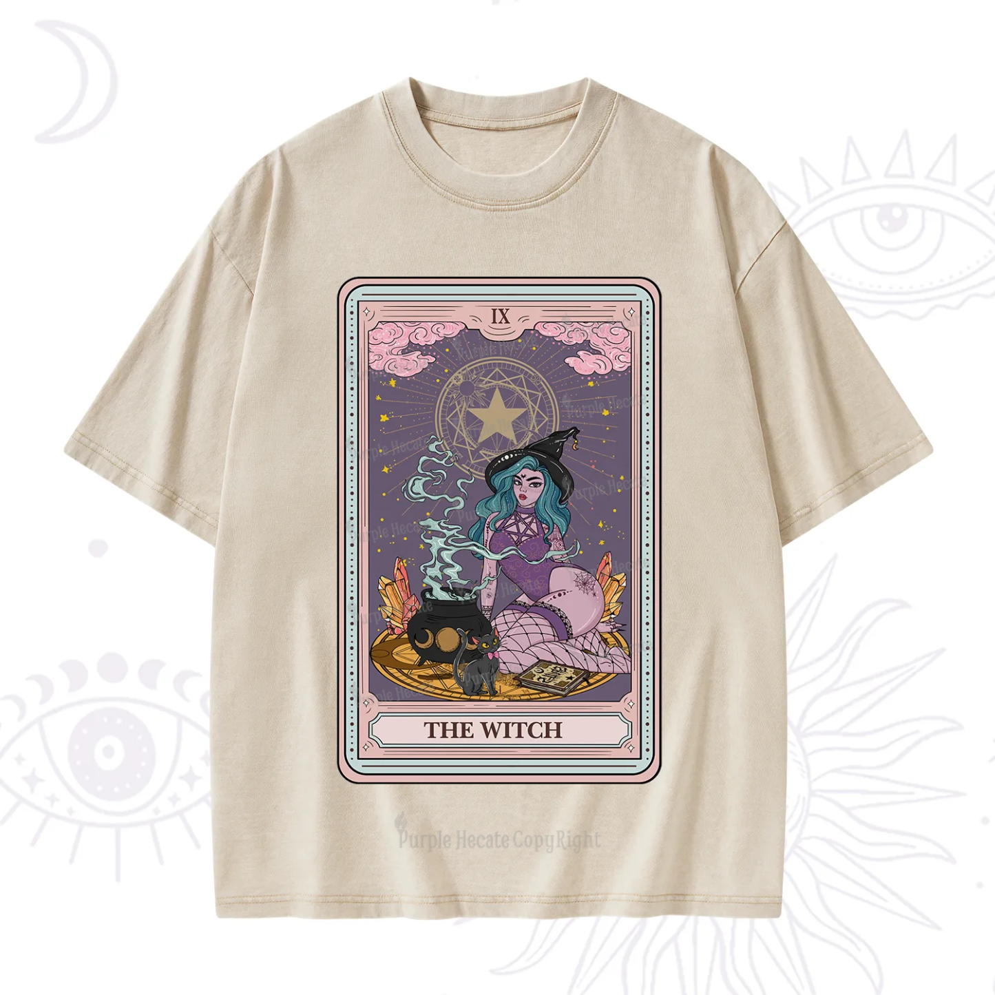 Purplehecate The Alchemy Witch Tarot Card Washed T-Shirt