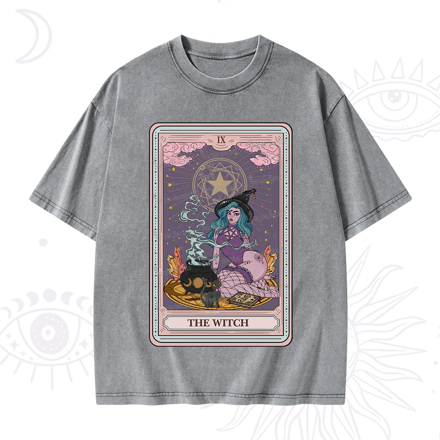 Purplehecate The Alchemy Witch Tarot Card Washed T-Shirt