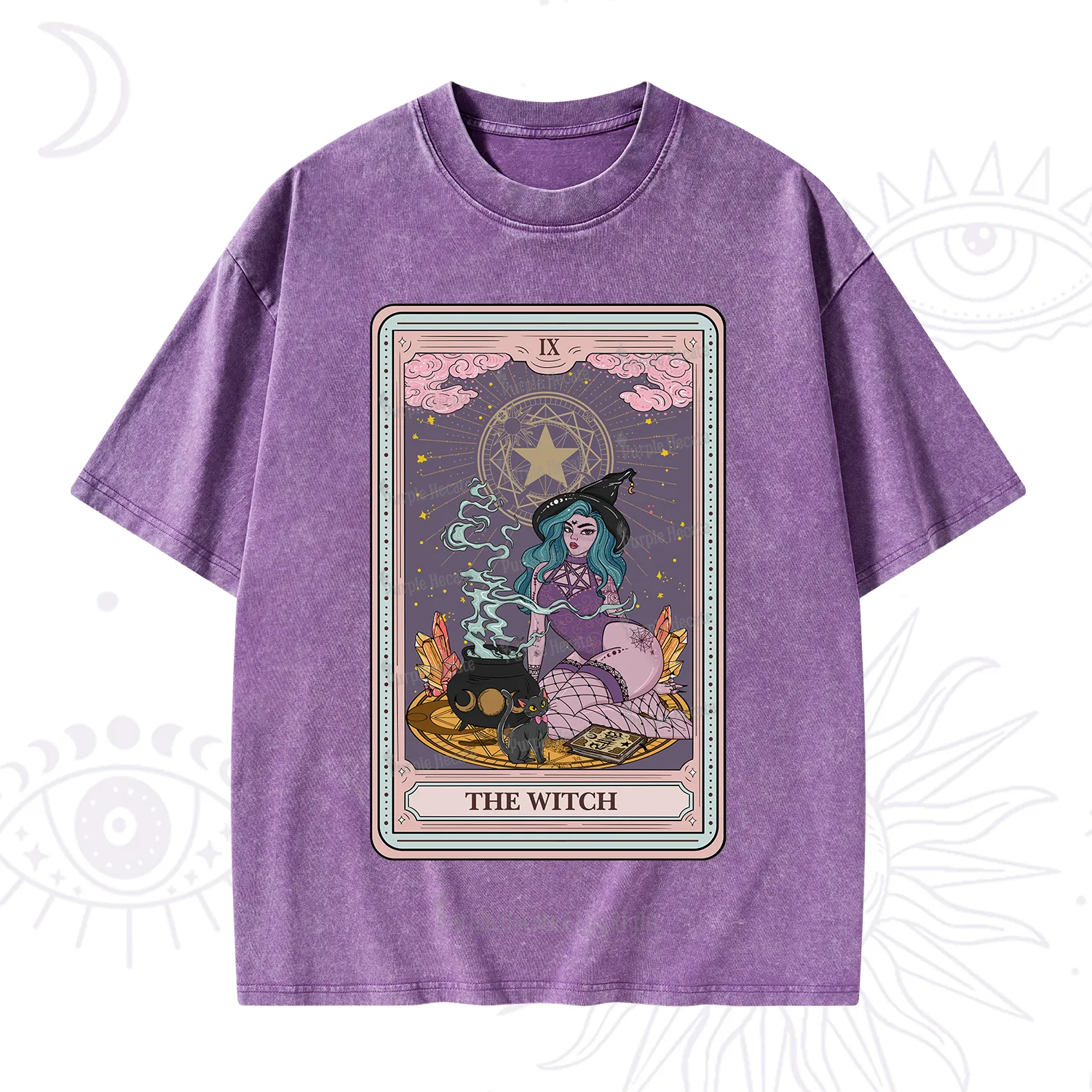 Purplehecate The Alchemy Witch Tarot Card Washed T-Shirt