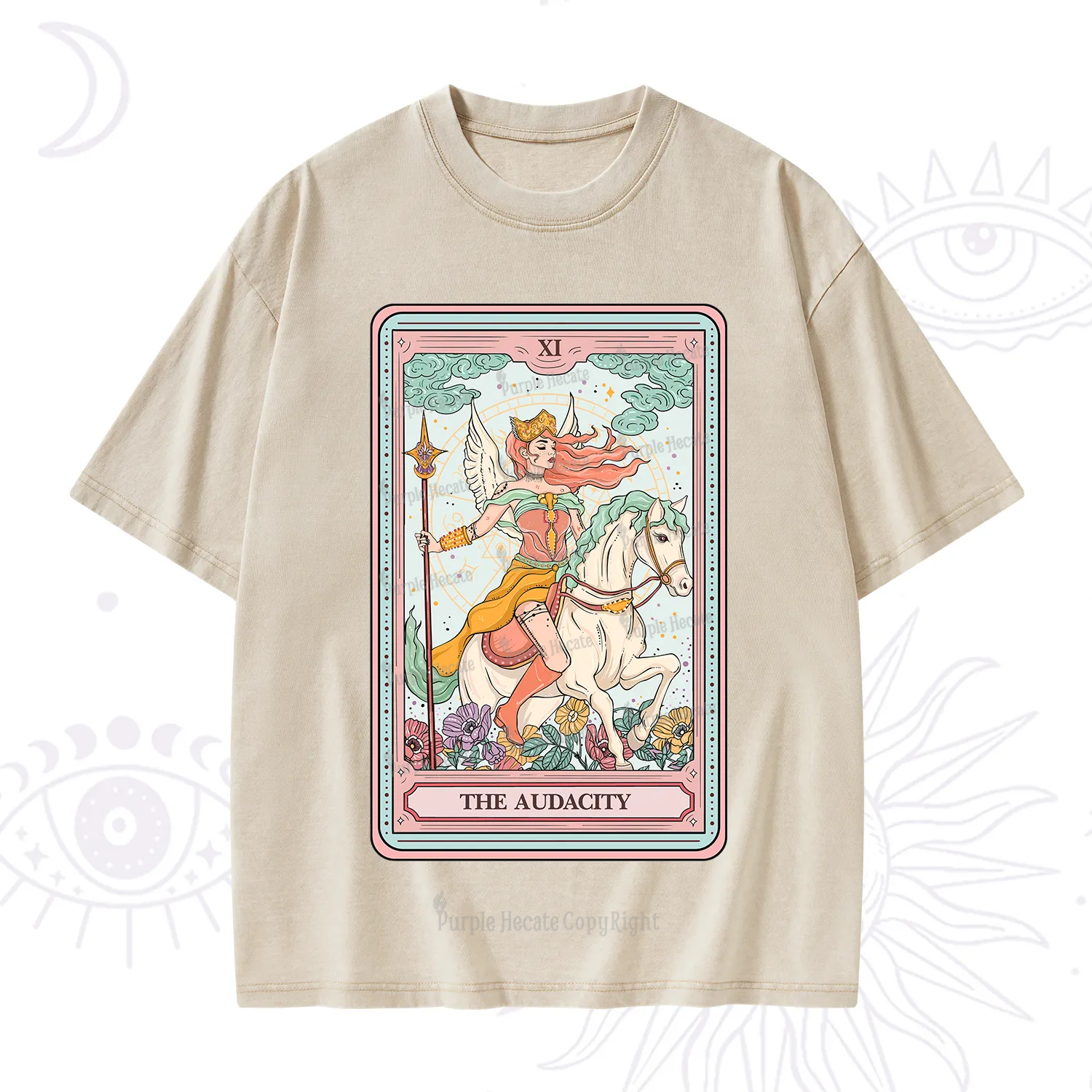 Purplehecate The Audacity Winged Goddess Tarot Card Washed T-Shirt