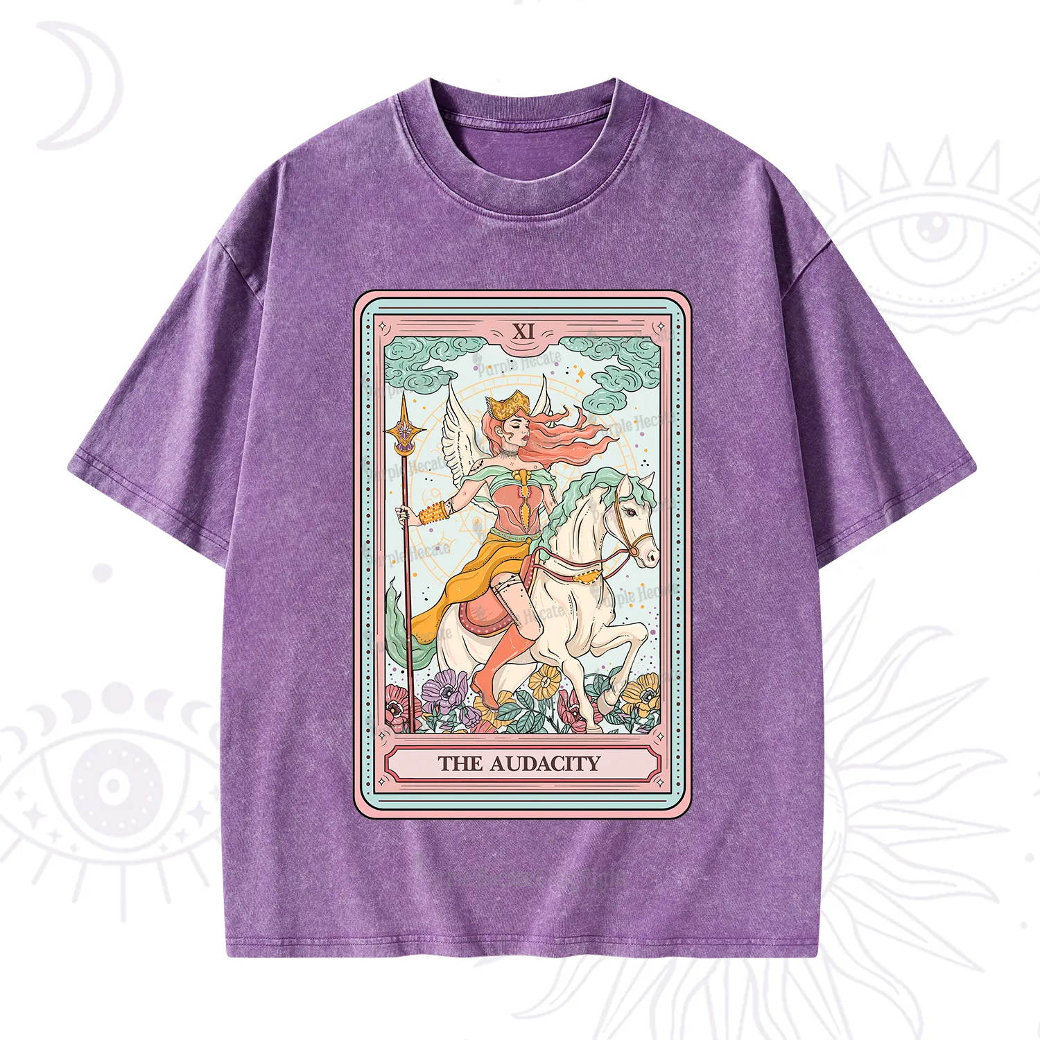Purplehecate The Audacity Winged Goddess Tarot Card Washed T-Shirt