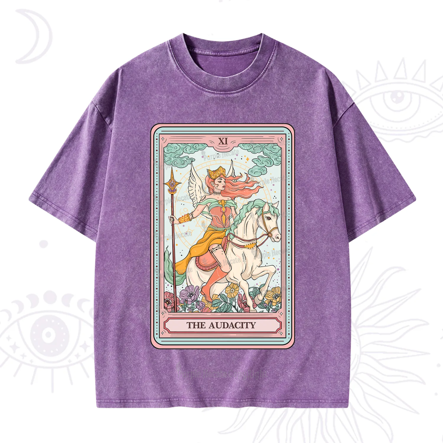 Purplehecate The Audacity Winged Goddess Tarot Card Washed T-Shirt