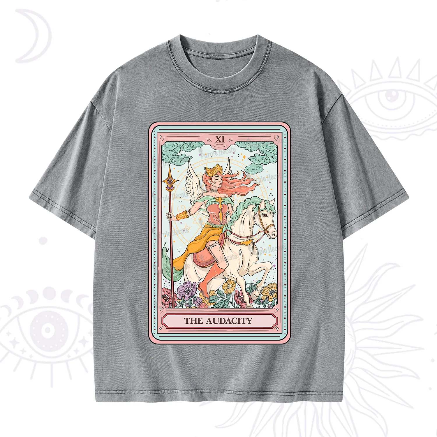 Purplehecate The Audacity Winged Goddess Tarot Card Washed T-Shirt