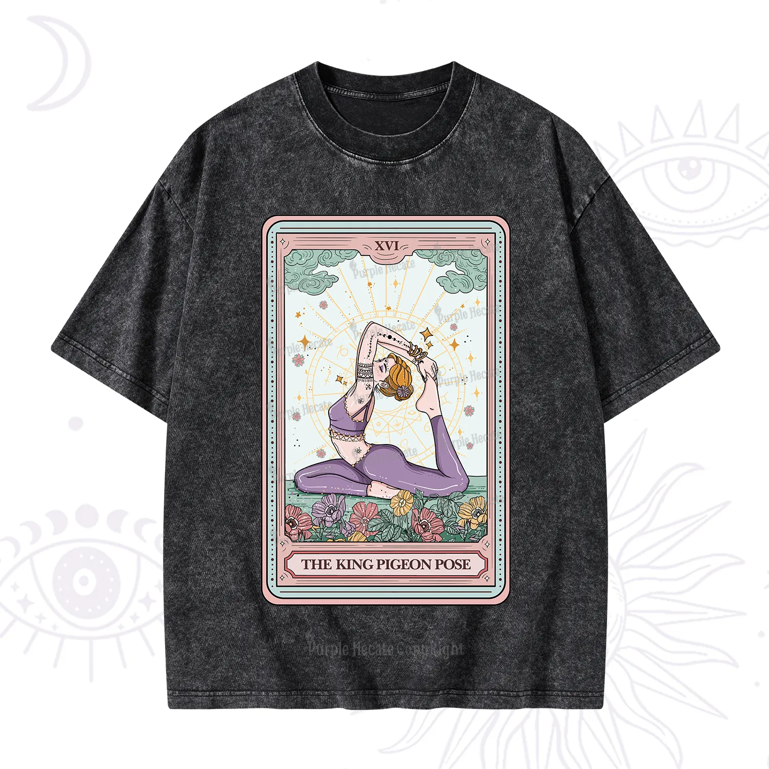 Purplehecate The King Pigeon Pose Tarot Card Washed T-Shirt