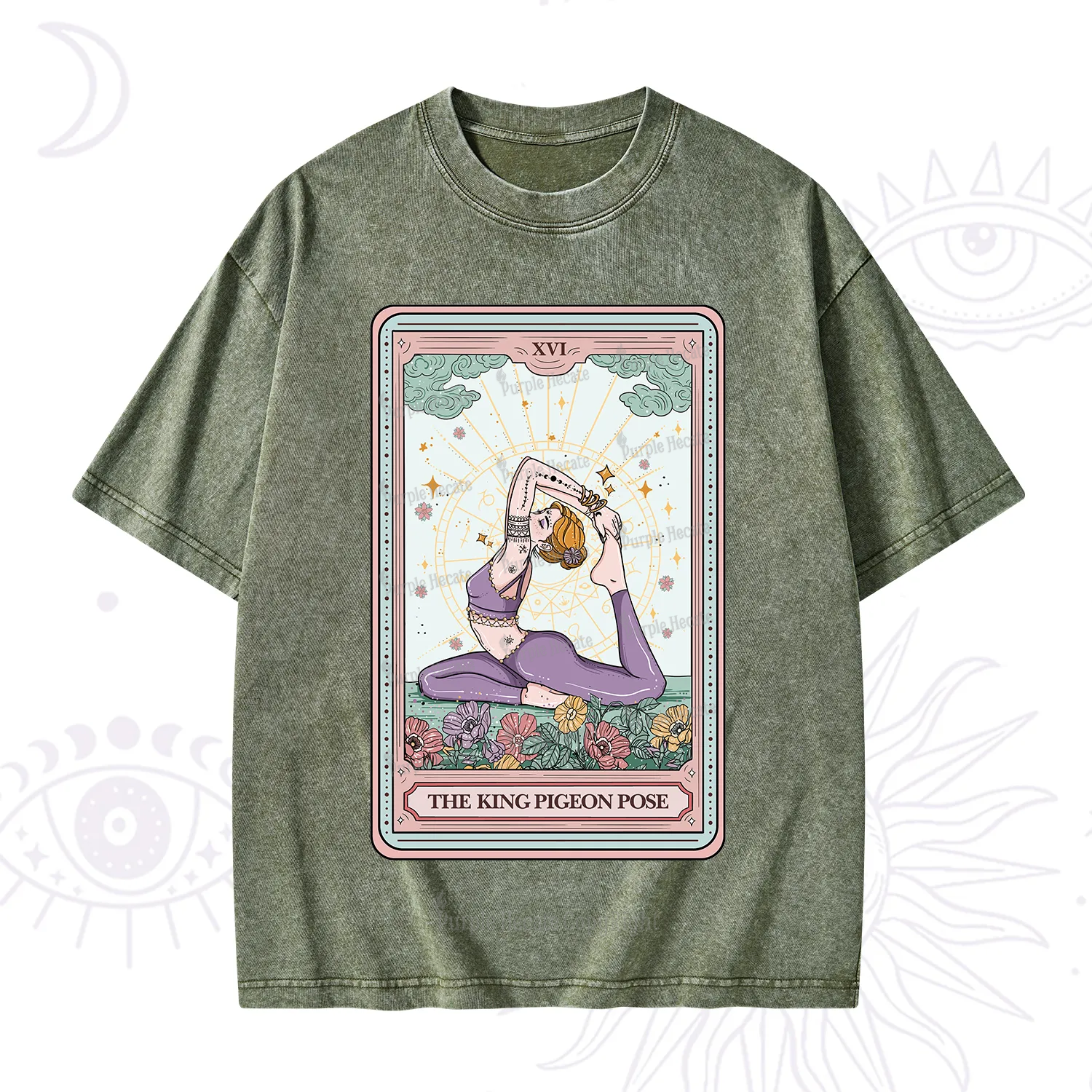 Purplehecate The King Pigeon Pose Tarot Card Washed T-Shirt