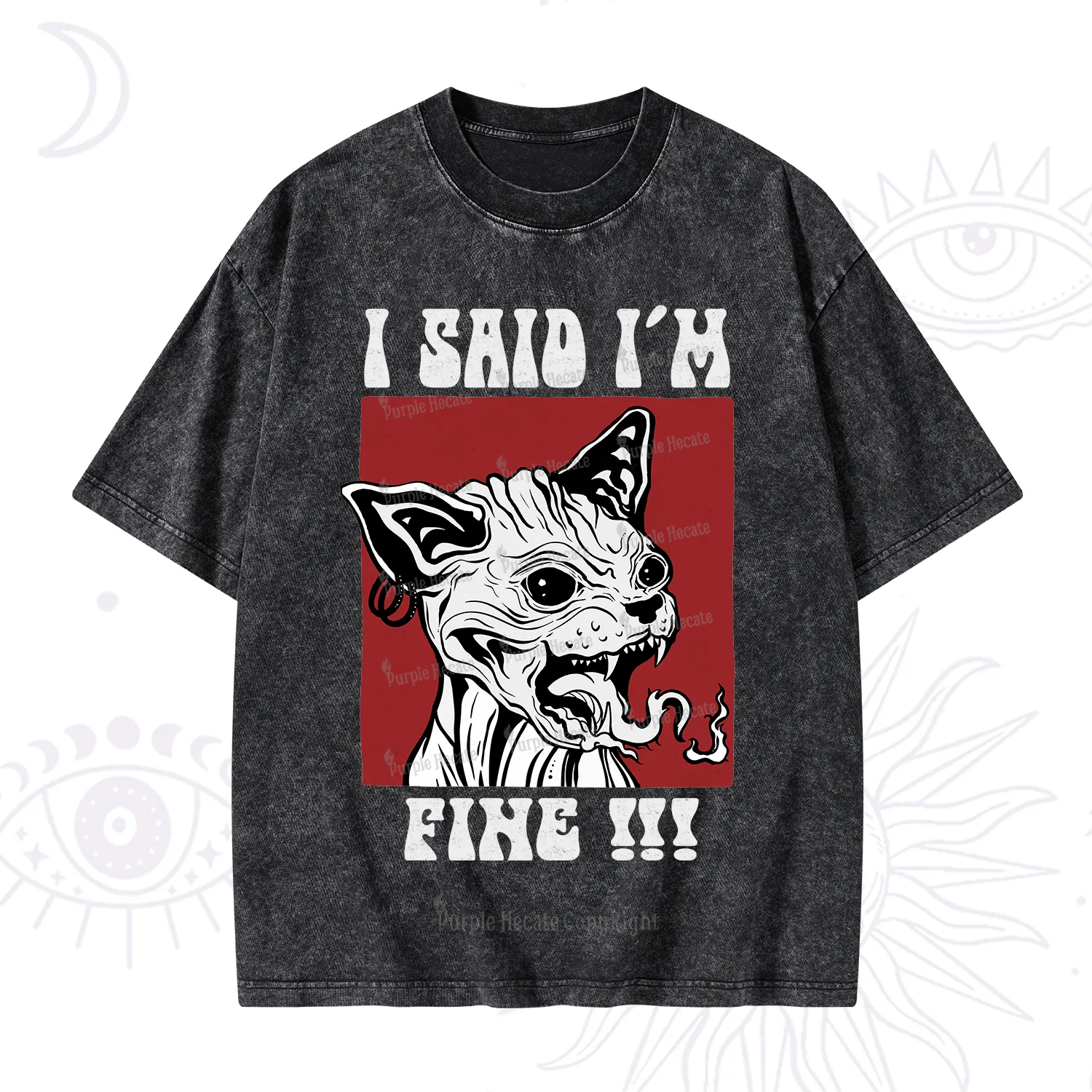 Purplehecate Angry Cat Washed T-Shirt