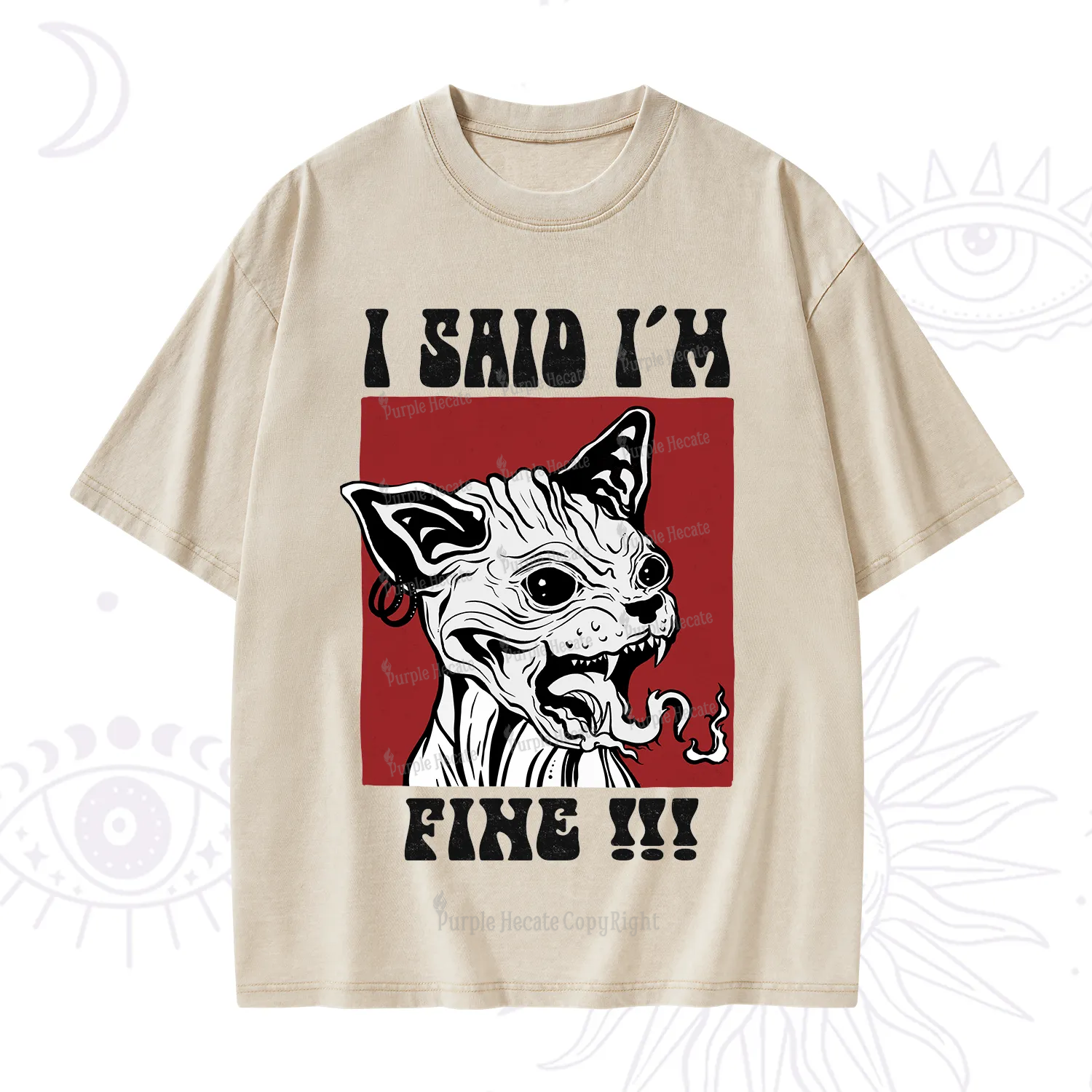 Purplehecate Angry Cat Washed T-Shirt