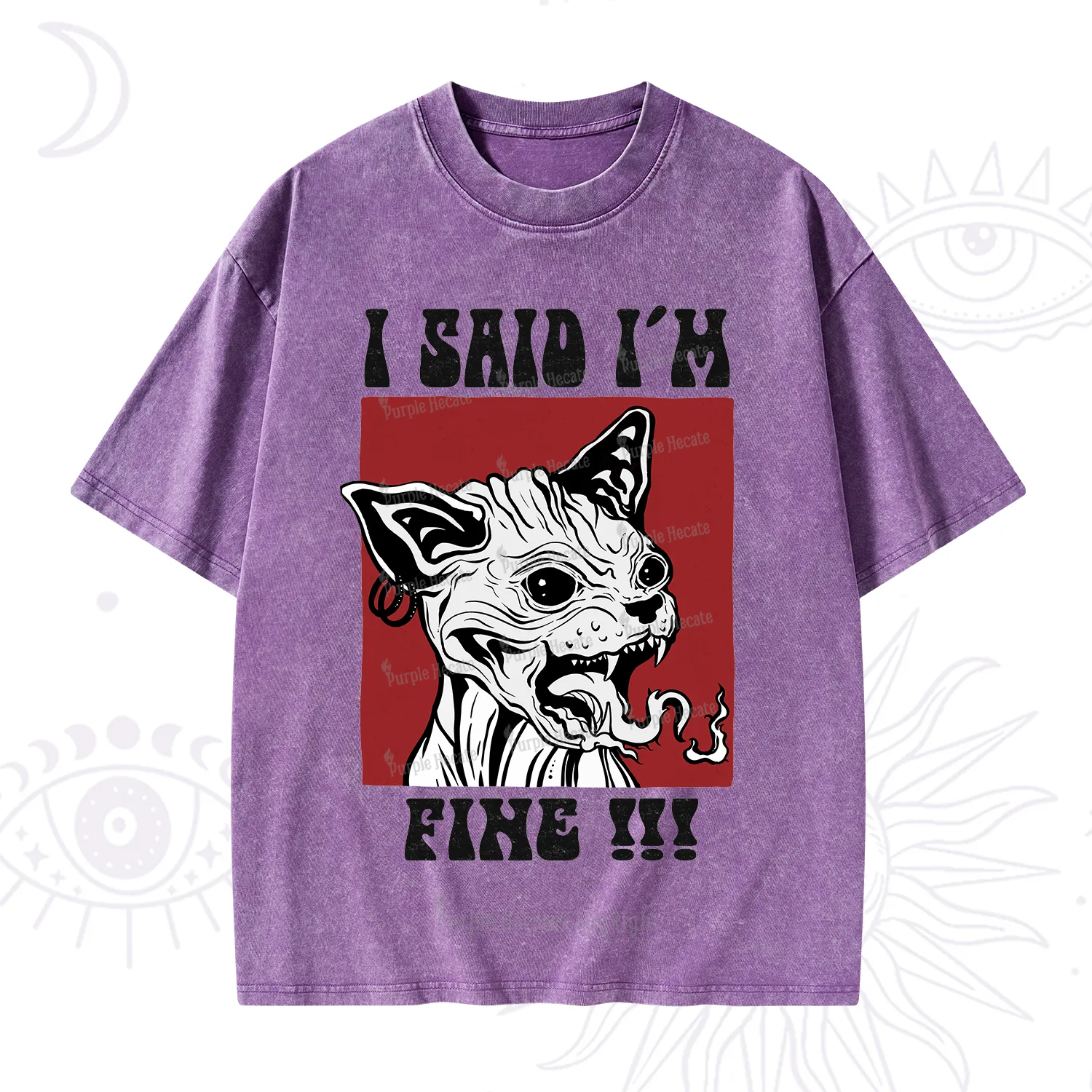 Purplehecate Angry Cat Washed T-Shirt
