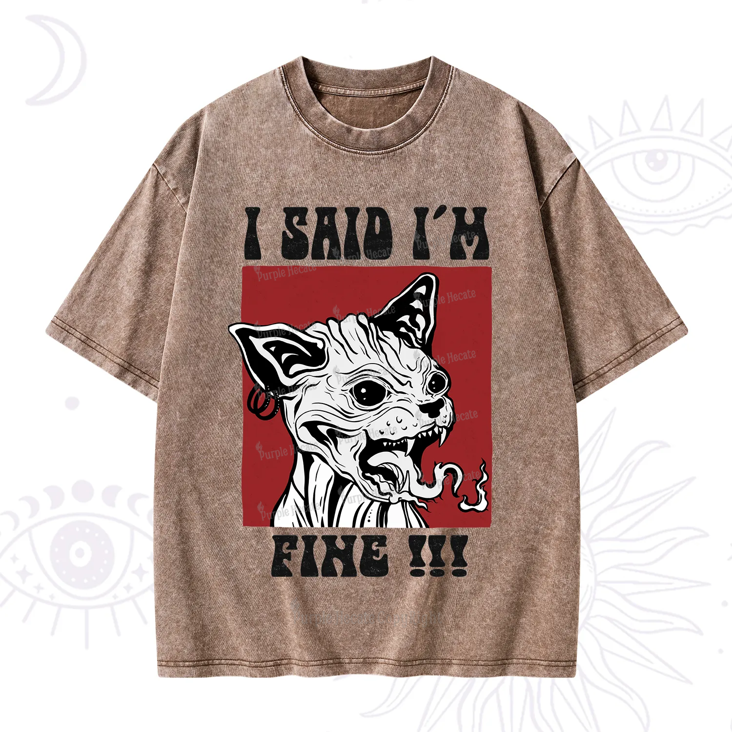 Purplehecate Angry Cat Washed T-Shirt