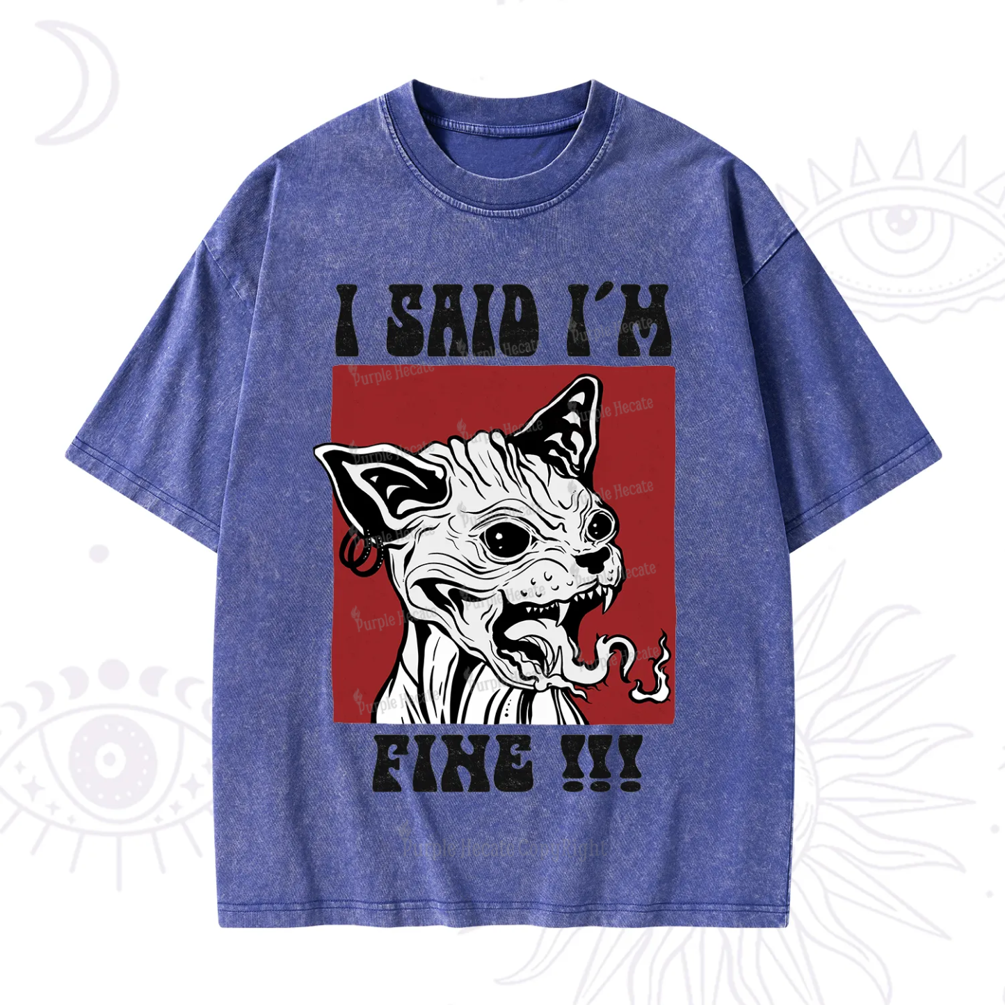 Purplehecate Angry Cat Washed T-Shirt