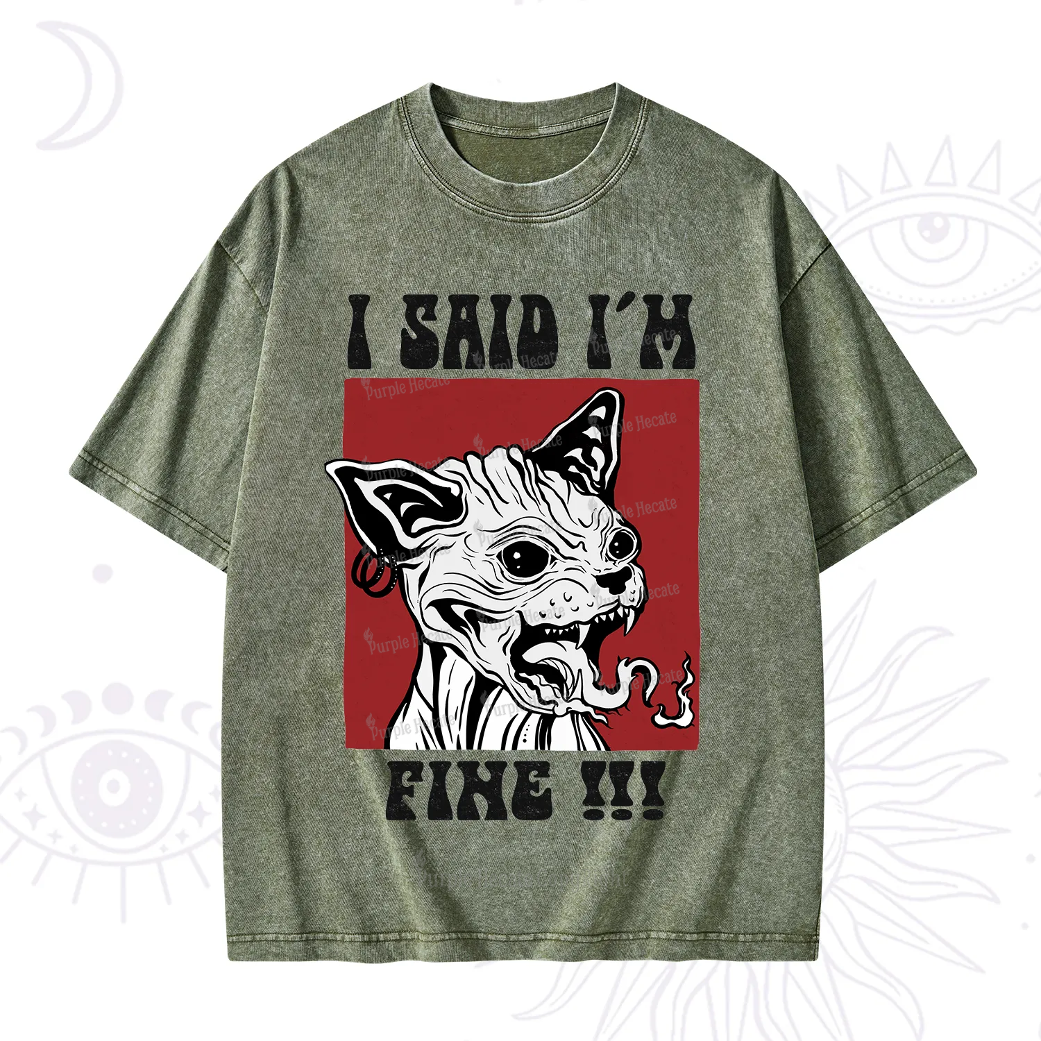 Purplehecate Angry Cat Washed T-Shirt