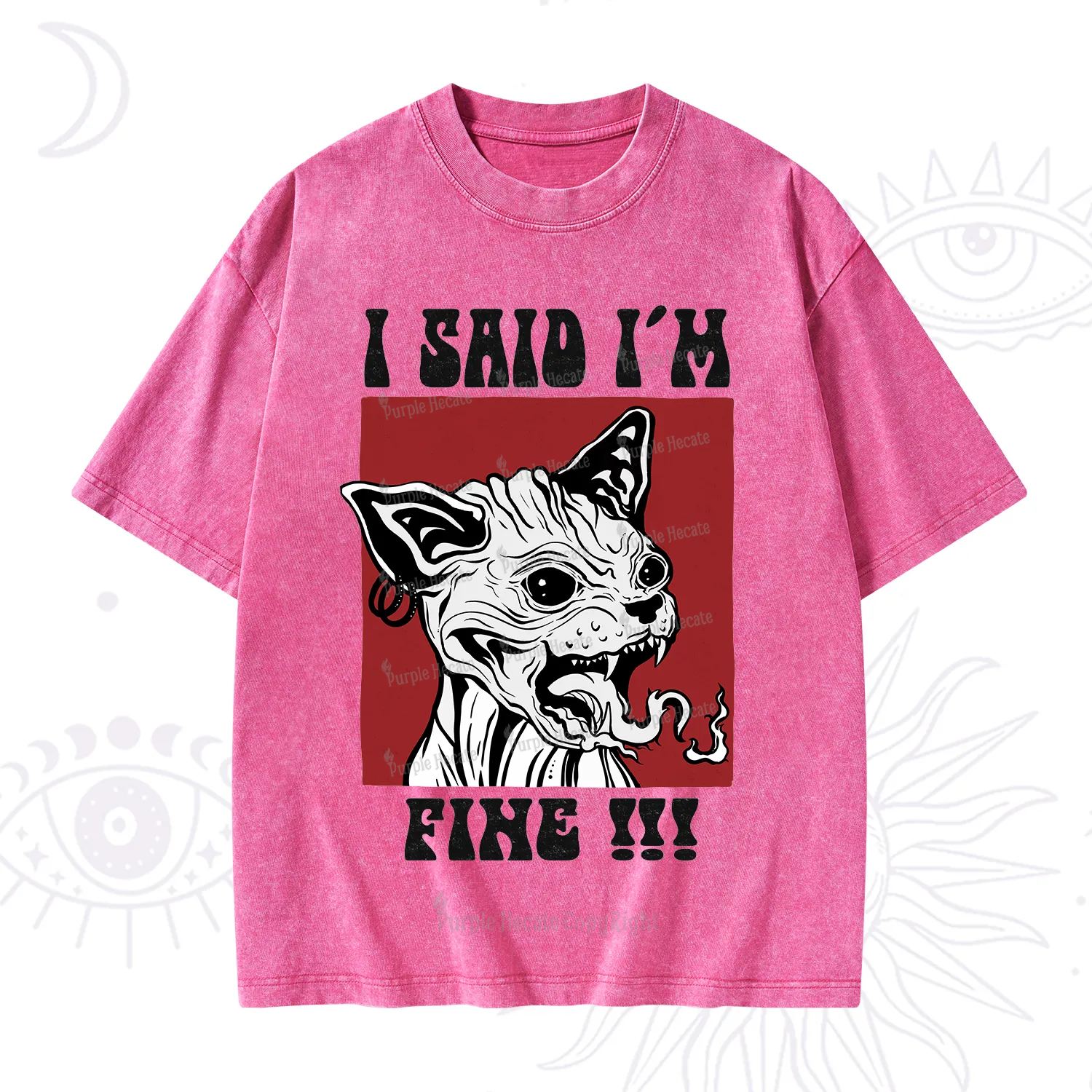 Purplehecate Angry Cat Washed T-Shirt