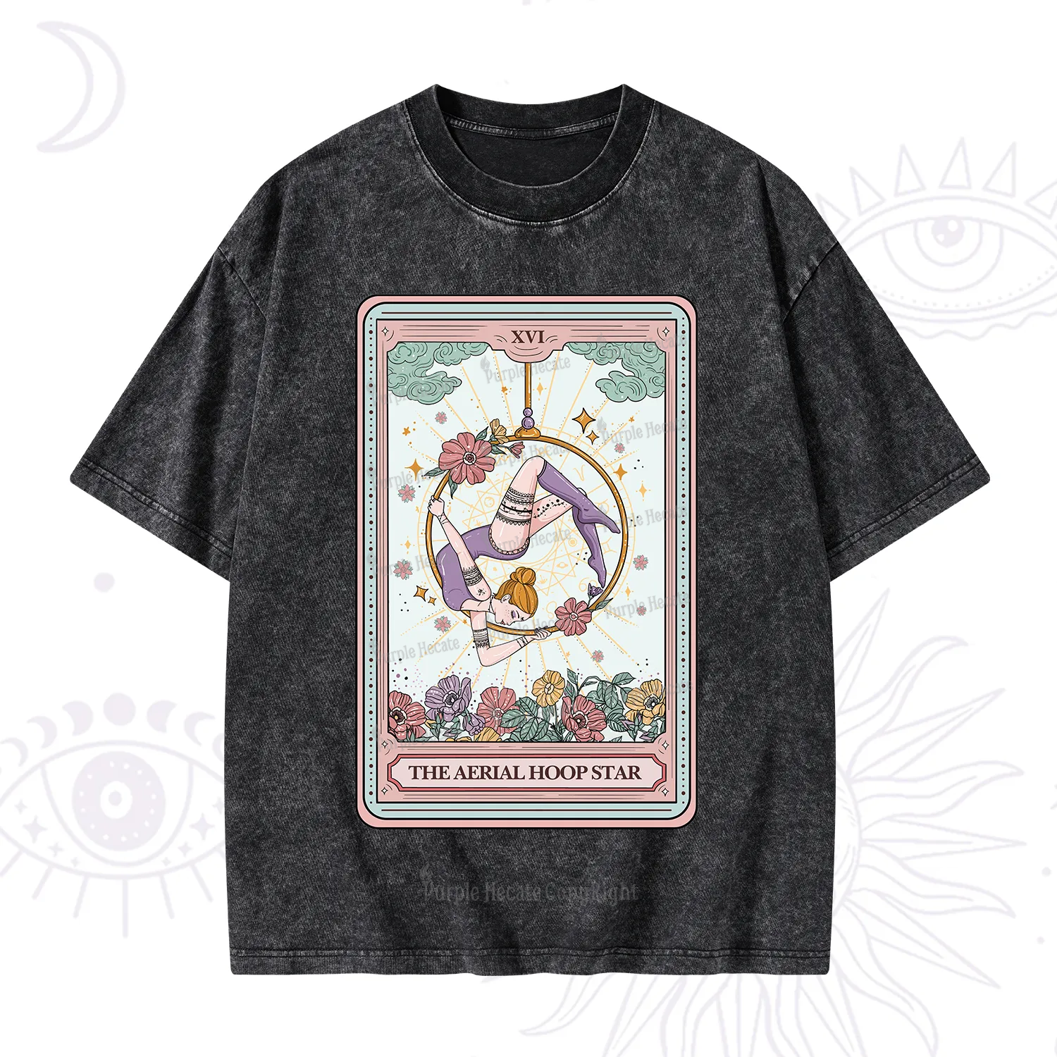 Purplehecate The Aerial Hoop Star Tarot Card Washed T-Shirt