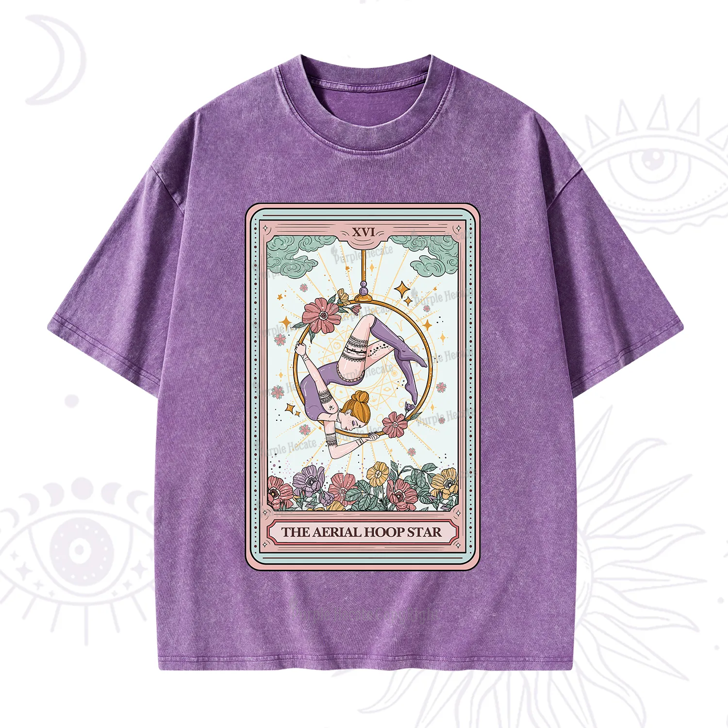 Purplehecate The Aerial Hoop Star Tarot Card Washed T-Shirt