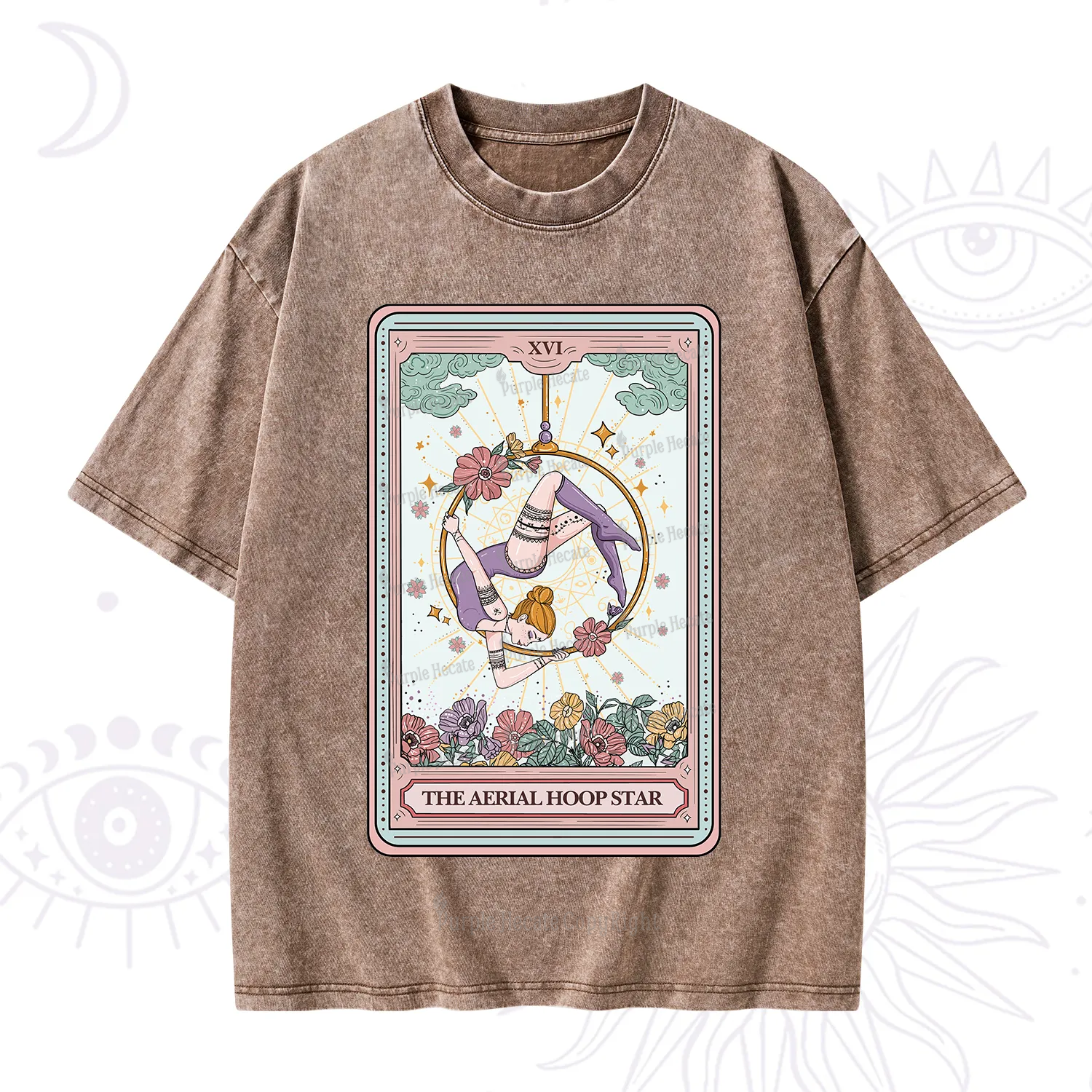 Purplehecate The Aerial Hoop Star Tarot Card Washed T-Shirt