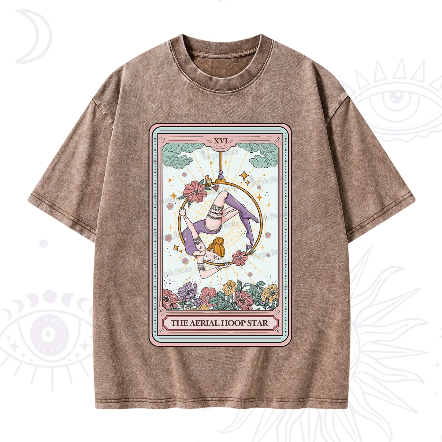 Purplehecate The Aerial Hoop Star Tarot Card Washed T-Shirt
