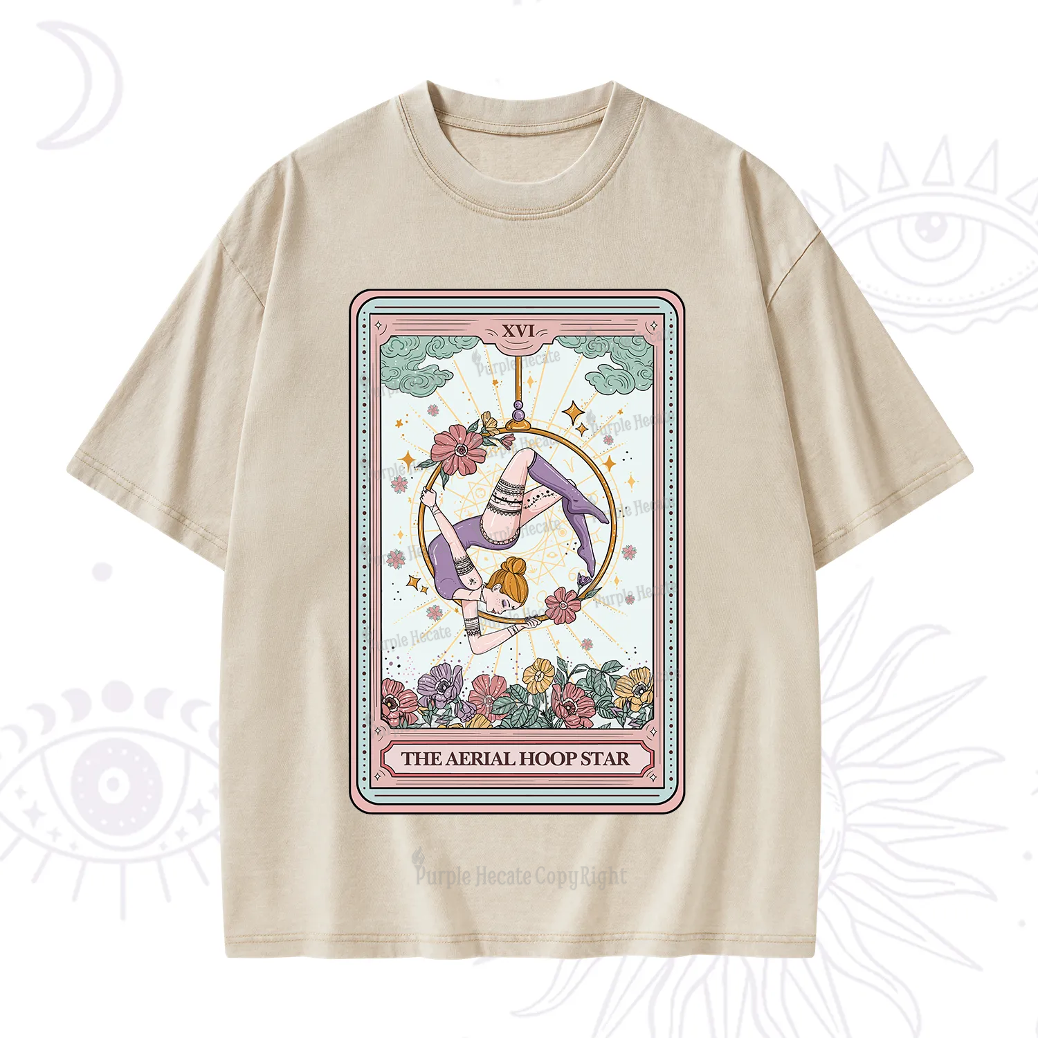 Purplehecate The Aerial Hoop Star Tarot Card Washed T-Shirt