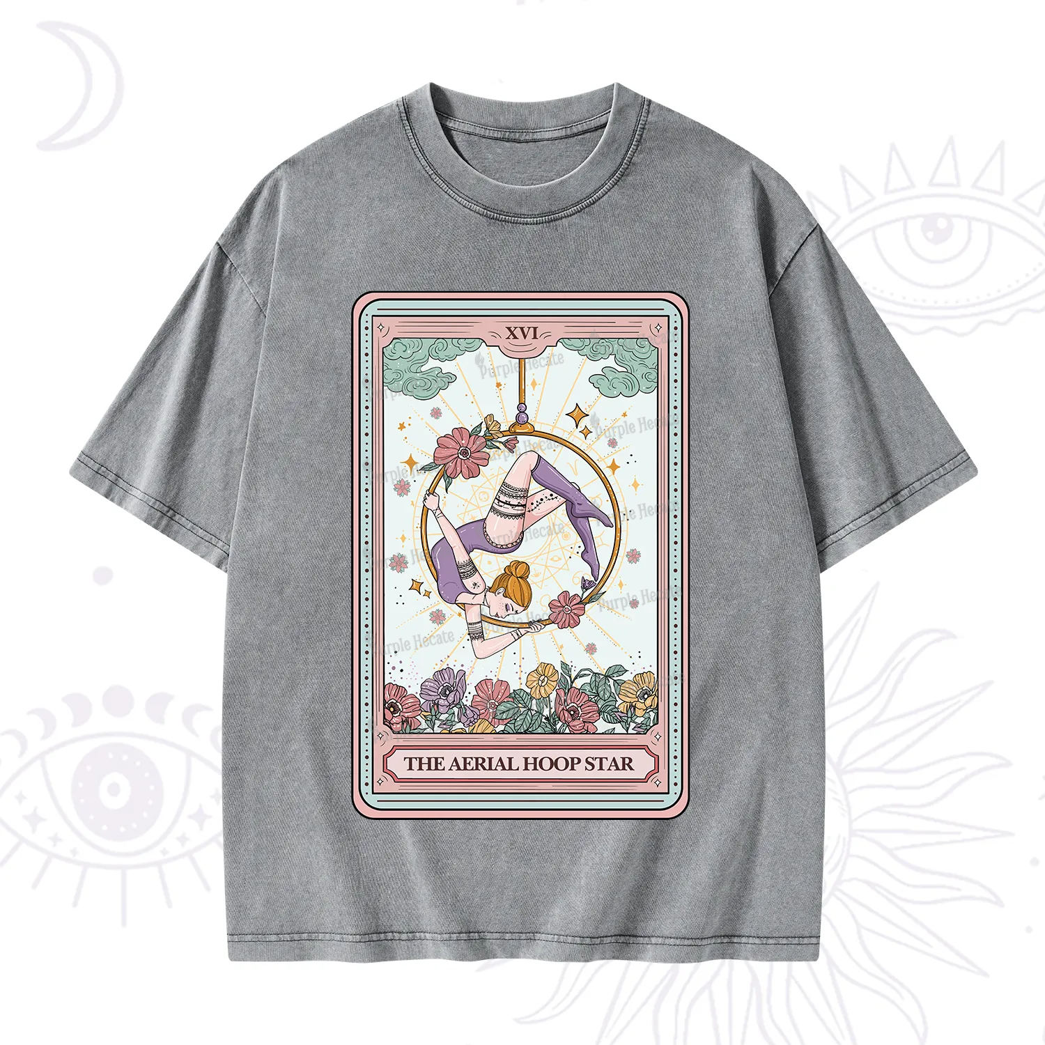 Purplehecate The Aerial Hoop Star Tarot Card Washed T-Shirt